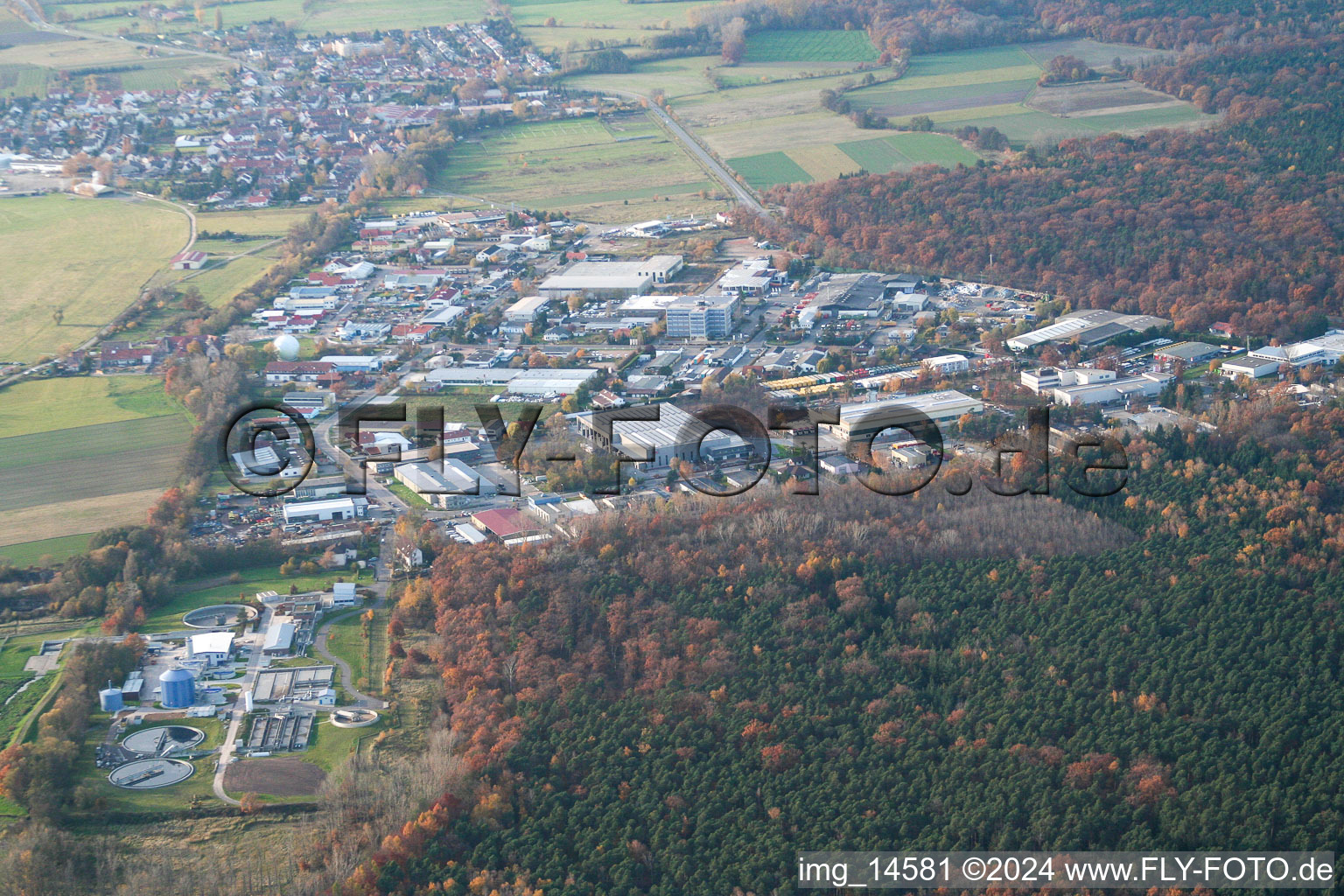 Aerial view of Industrial area in Altenschemel in the district Speyerdorf in Neustadt an der Weinstraße in the state Rhineland-Palatinate, Germany