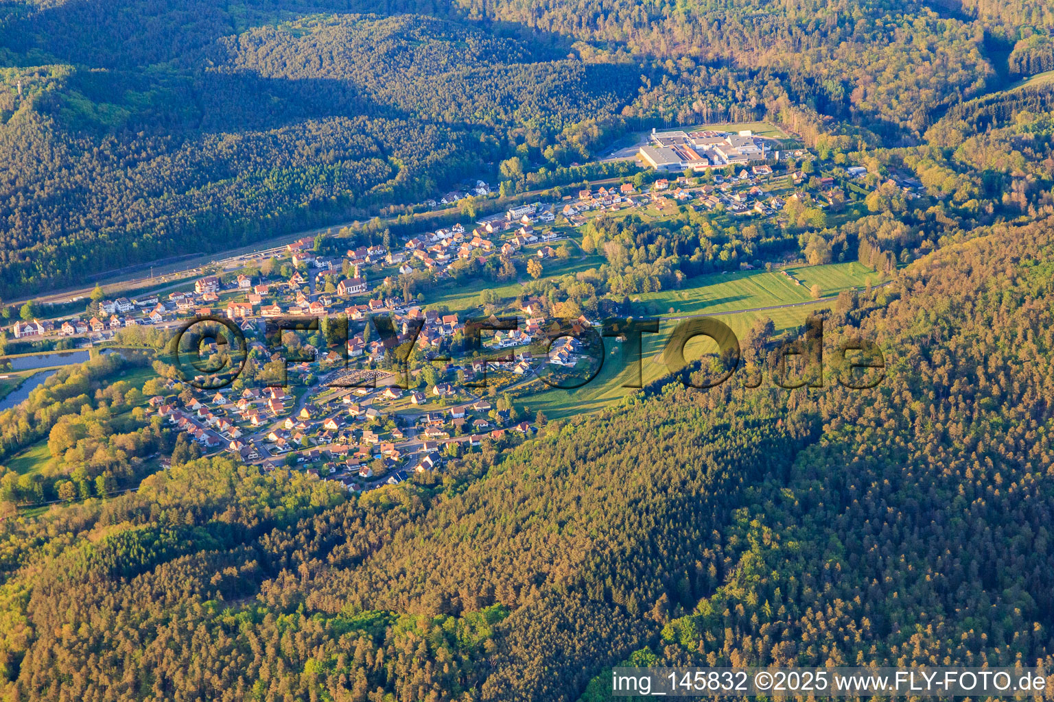 Aerial view of View of the Northern Vosges from the south in Wingen-sur-Moder in the state Bas-Rhin, France