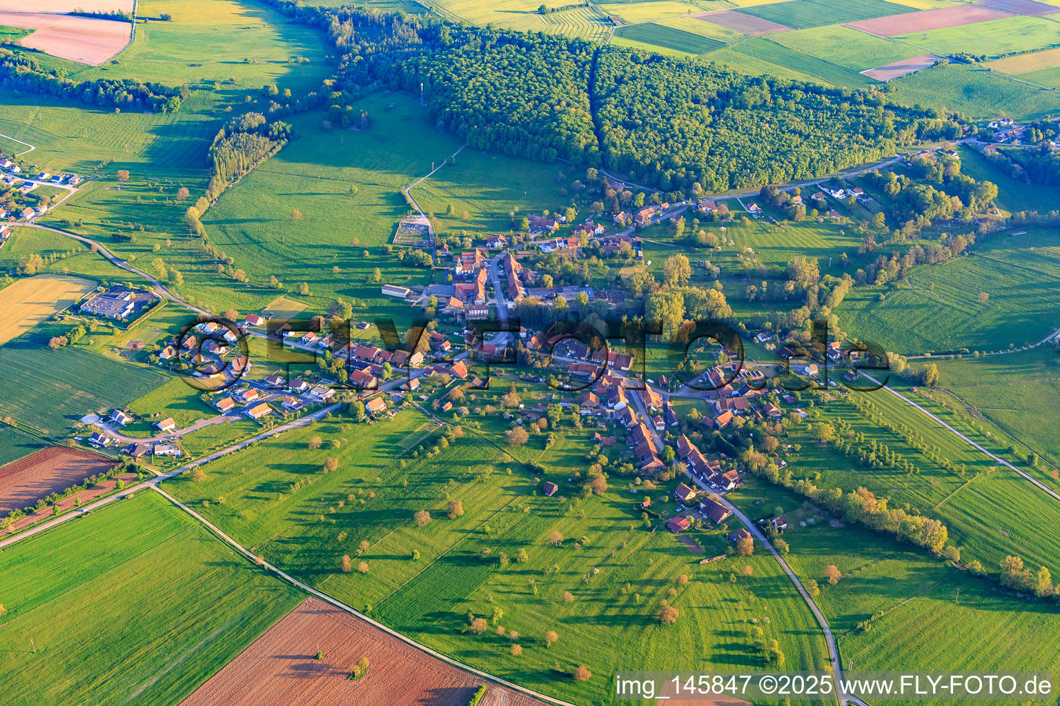 Village view from the north in Ottwiller in the state Bas-Rhin, France