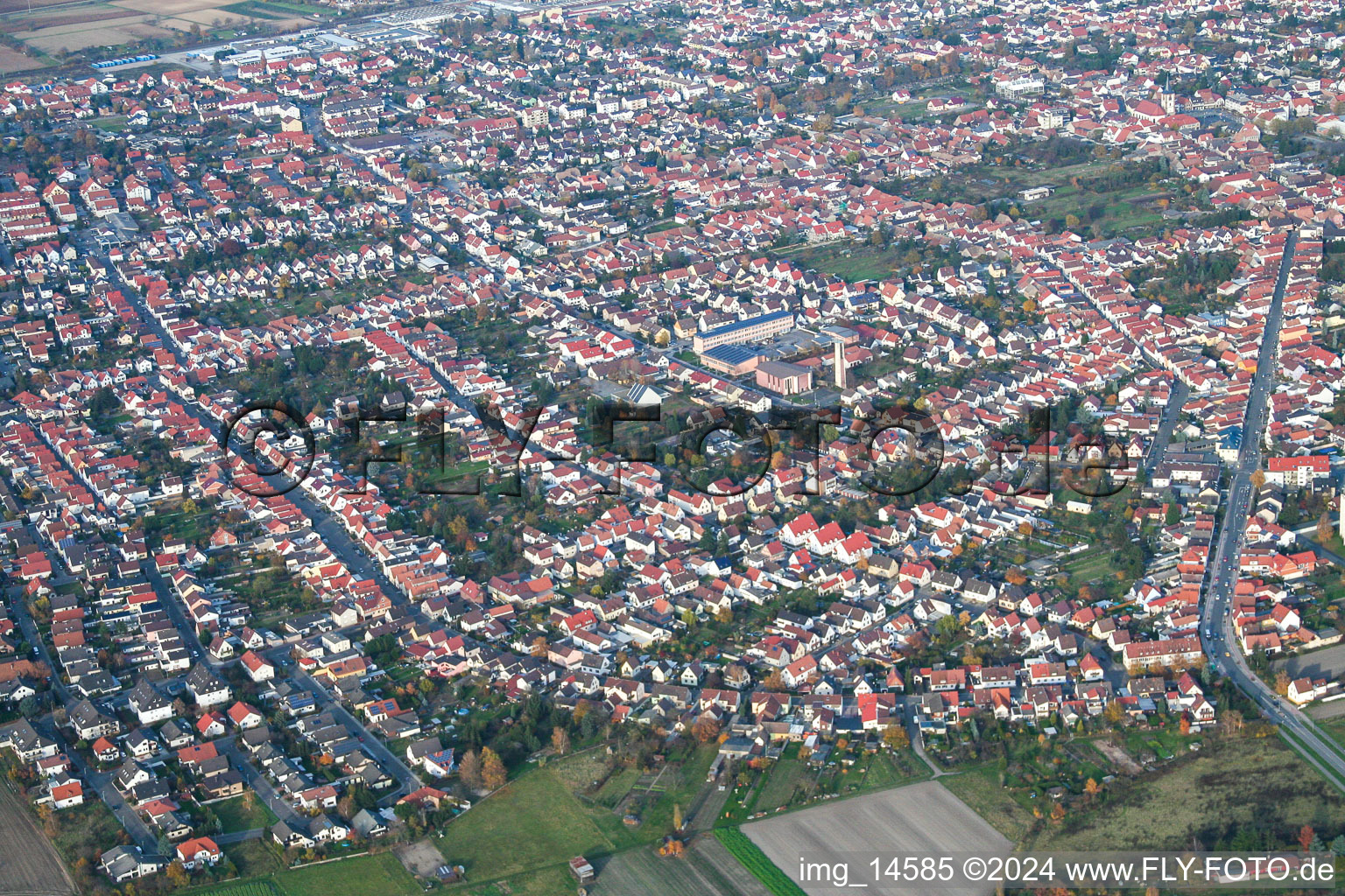 Haßloch in the state Rhineland-Palatinate, Germany from the plane