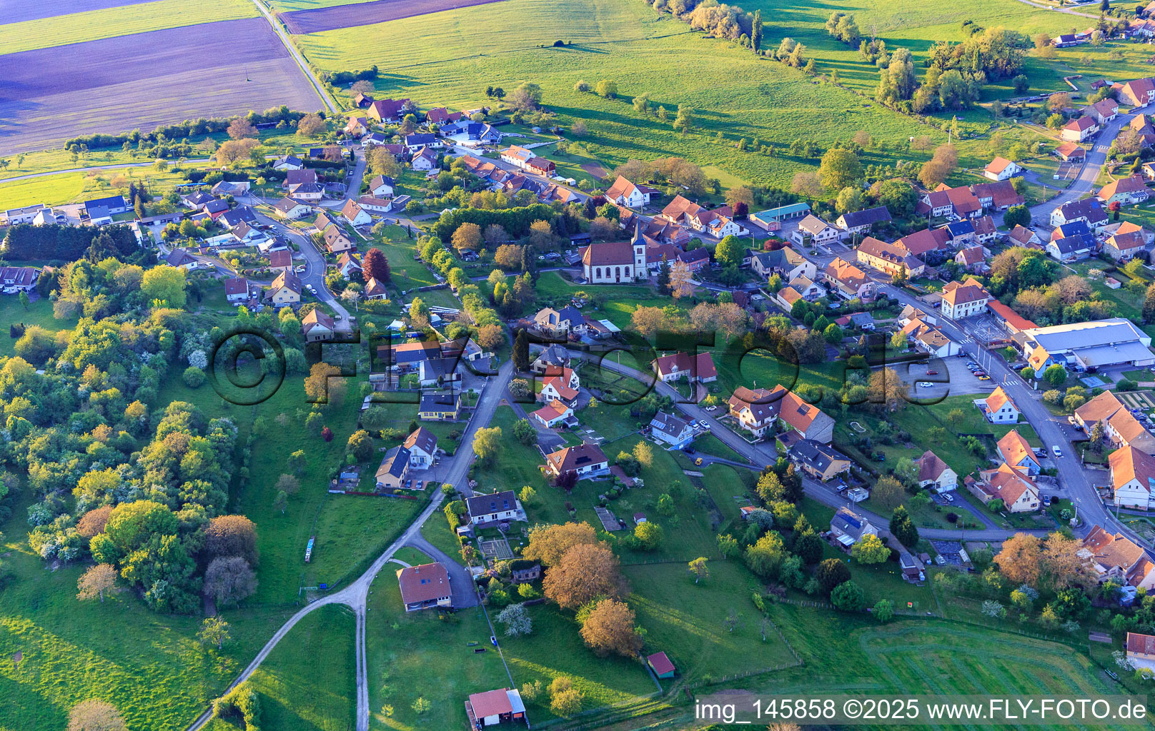 Village view from the south in Durstel in the state Bas-Rhin, France