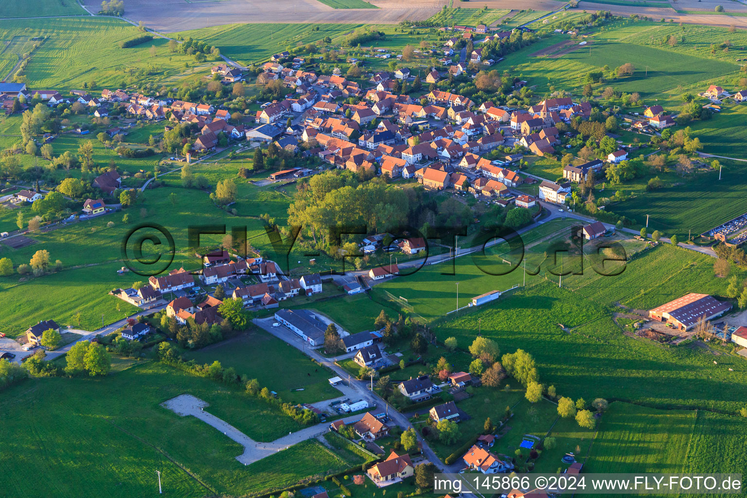 Village view from the southwest in Mackwiller in the state Bas-Rhin, France