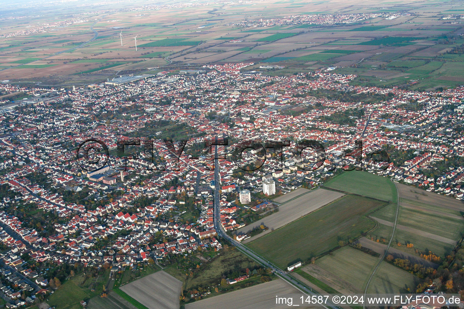 Bird's eye view of Haßloch in the state Rhineland-Palatinate, Germany