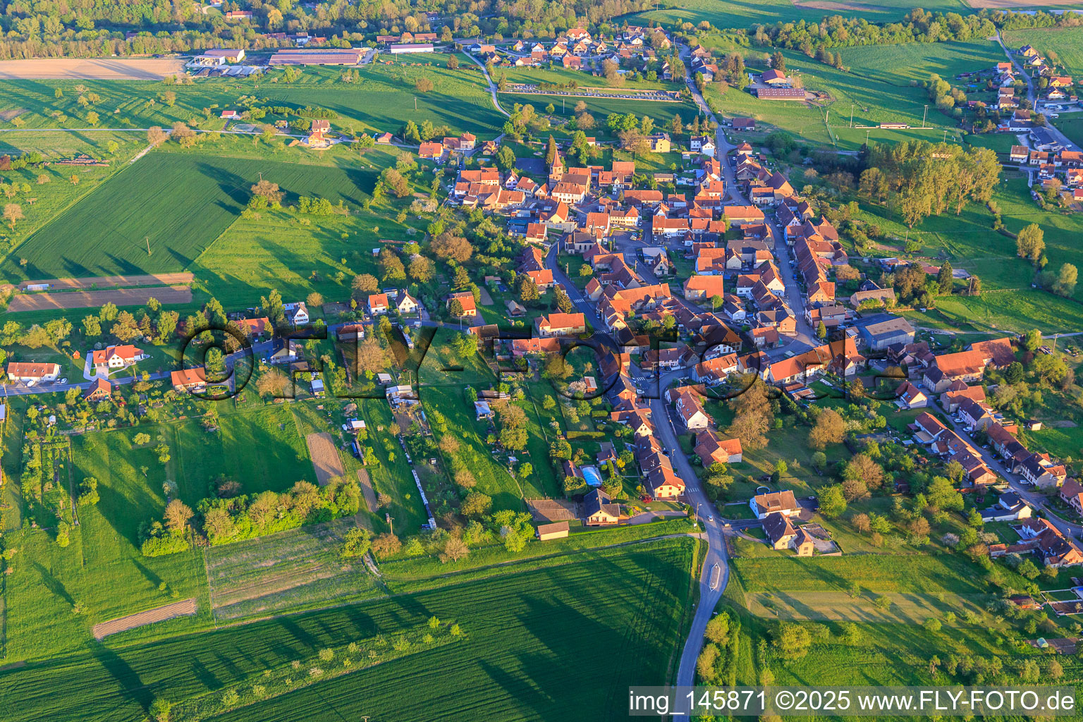 Village view from the northwest in Mackwiller in the state Bas-Rhin, France