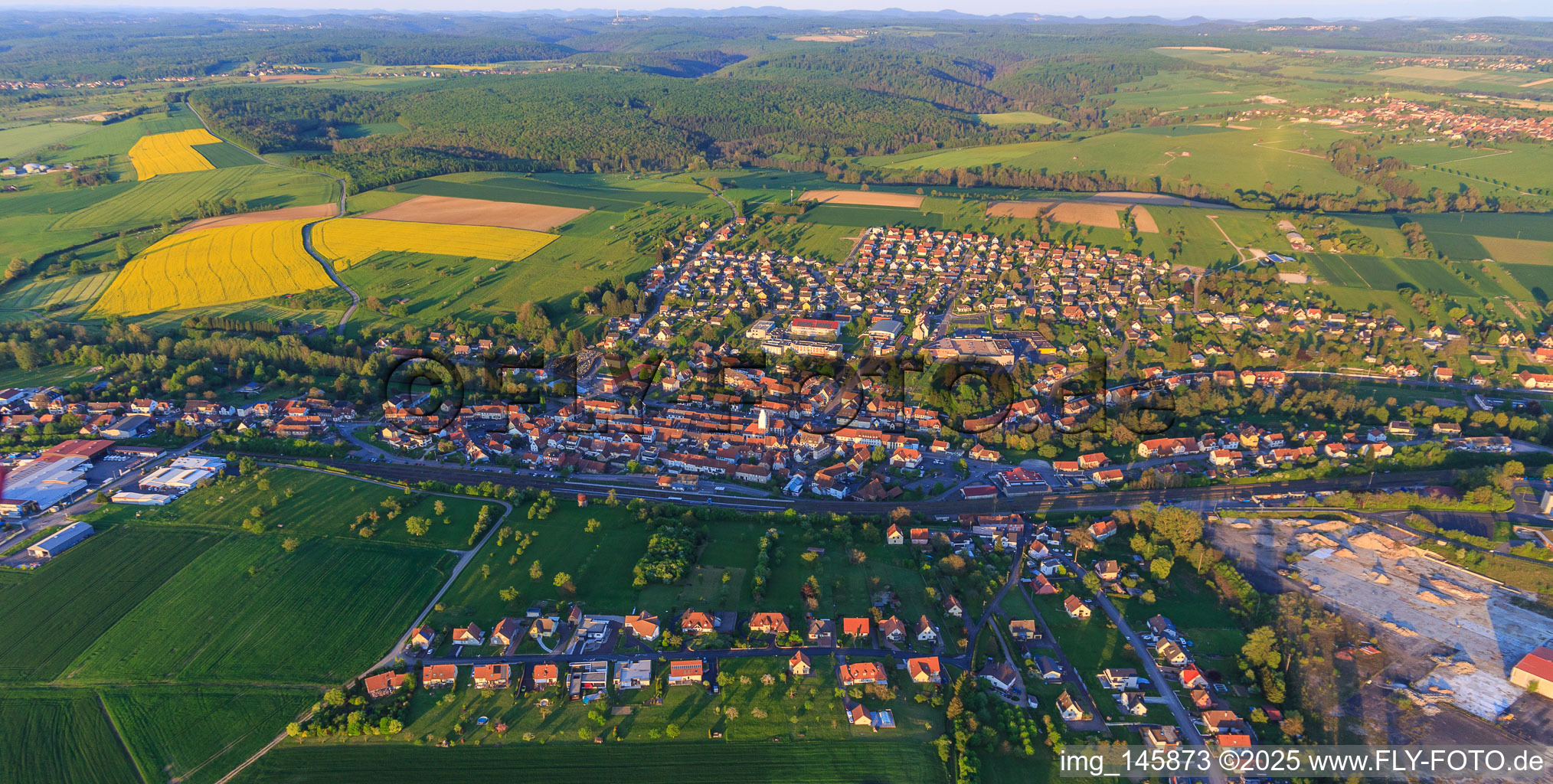 Overview of the town from the west in Diemeringen in the state Bas-Rhin, France