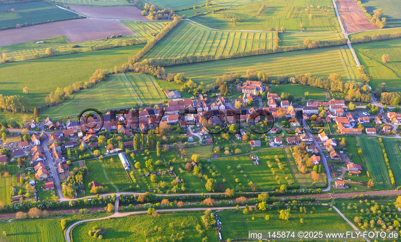 Village view from the south in Lorentzen in the state Bas-Rhin, France