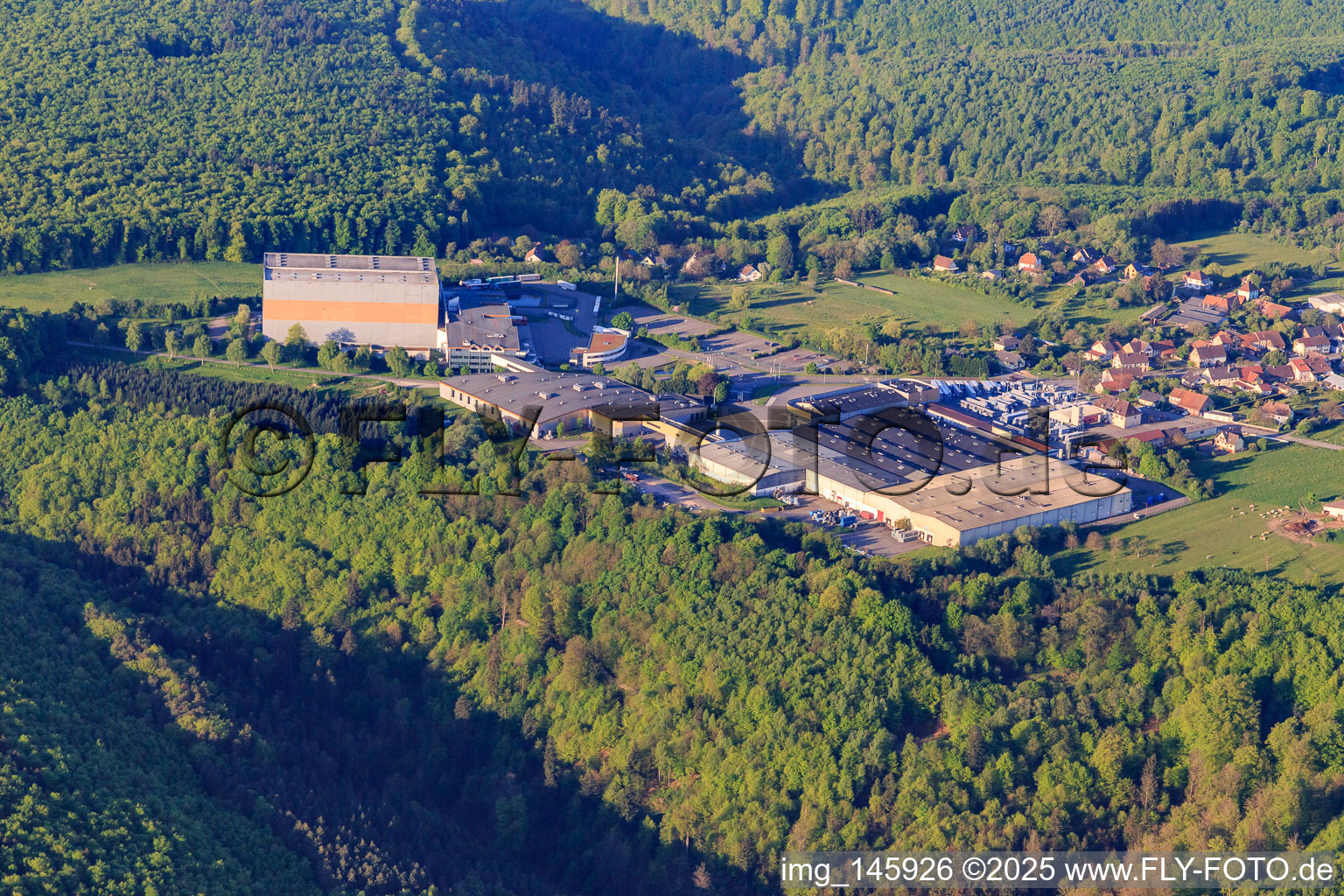 Oblique view of Winery Louis Eschenauer and les Grands Chais de in Petersbach in the state Bas-Rhin, France