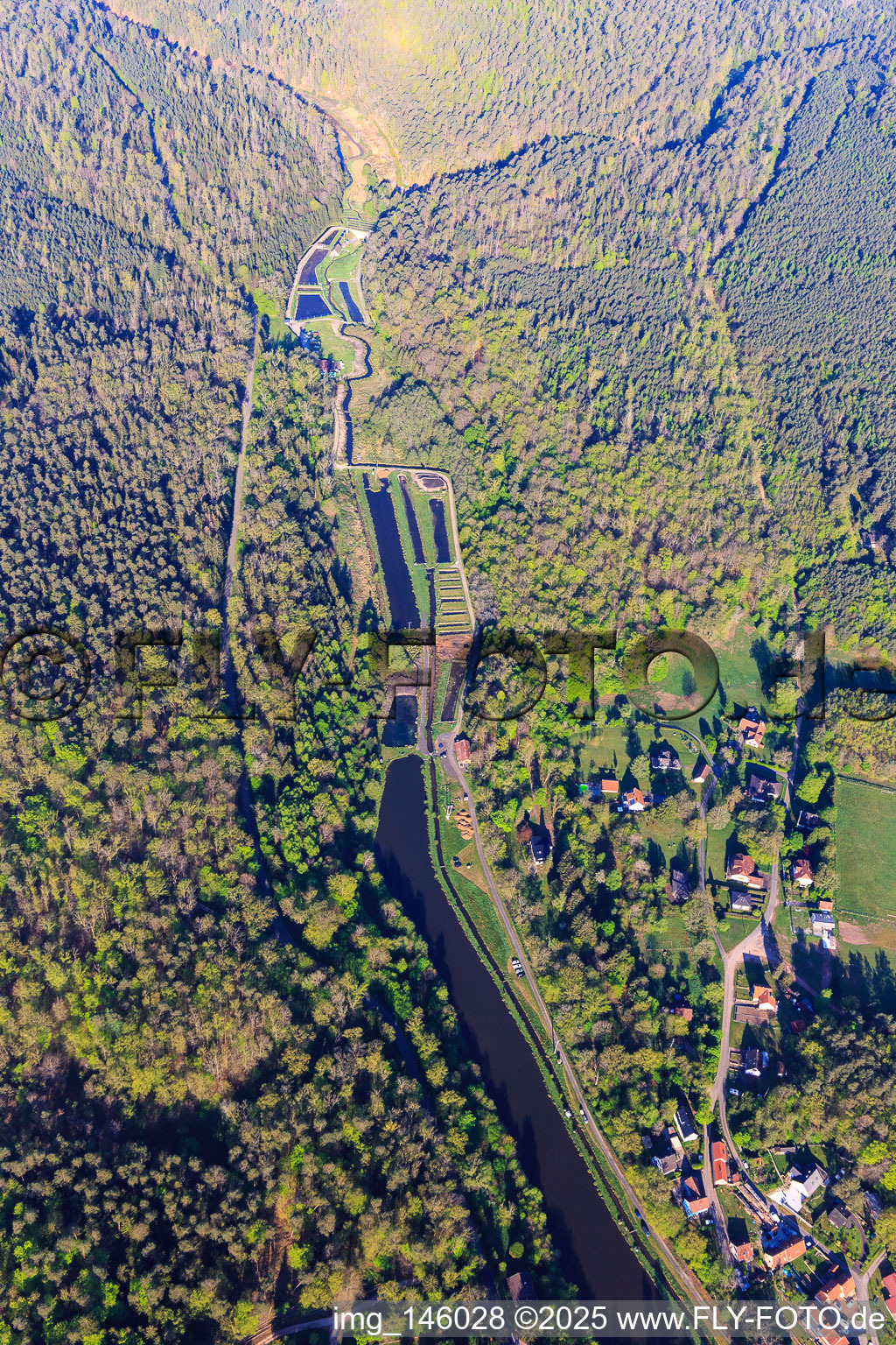 Aerial photograpy of Fish ponds at Meisenbach in Sparsbach in the state Bas-Rhin, France