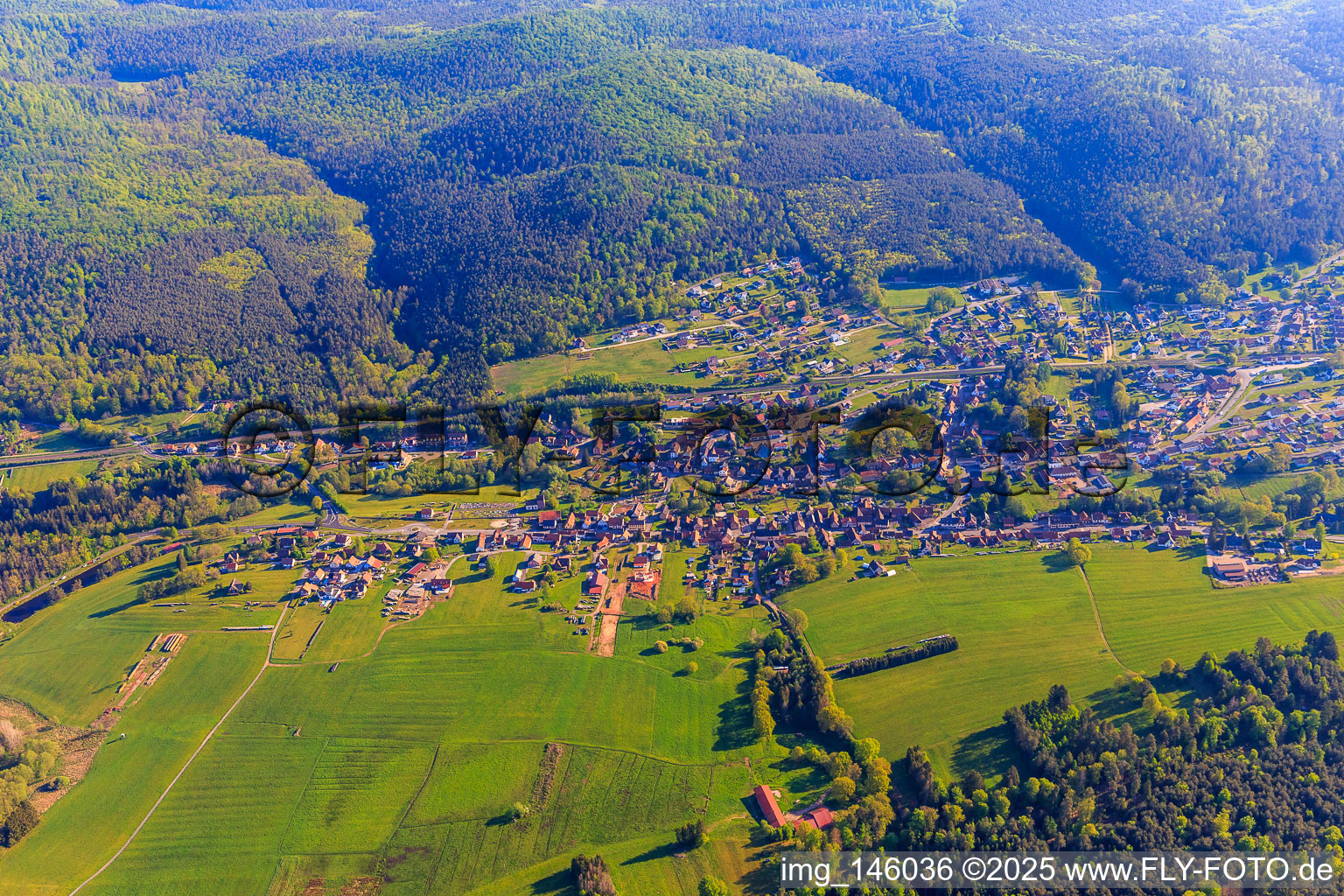 View of the valley of the Moder from the south in Wimmenau in the state Bas-Rhin, France