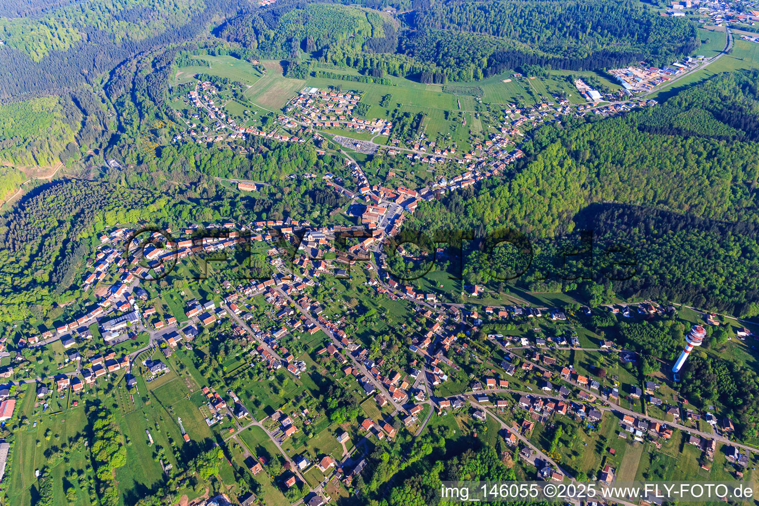 Overview of the Northern Vosges in the morning from the southeast in Goetzenbruck in the state Moselle, France