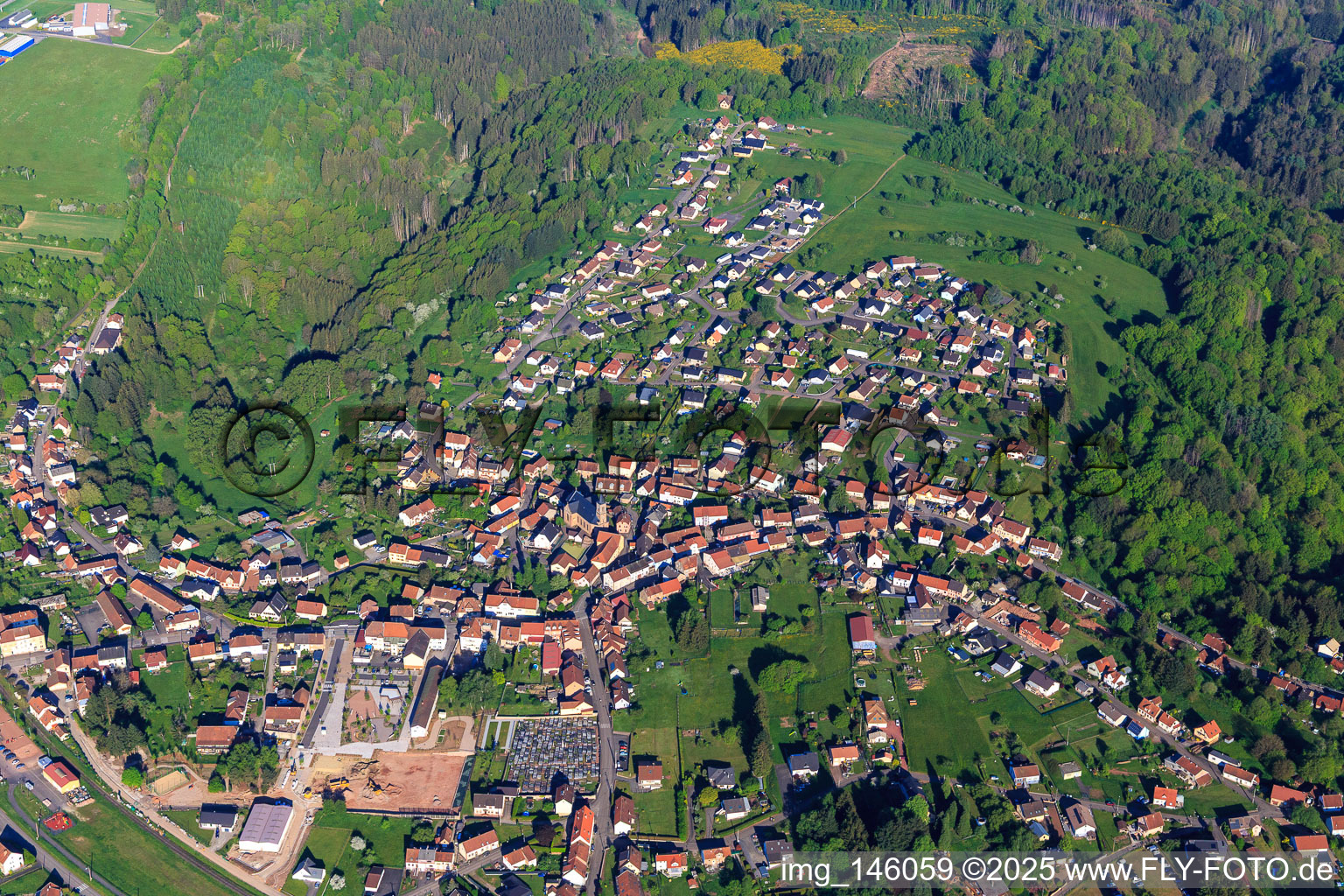Aerial view of Overview of the Northern Vosges in the morning from the southeast in Lemberg in the state Moselle, France