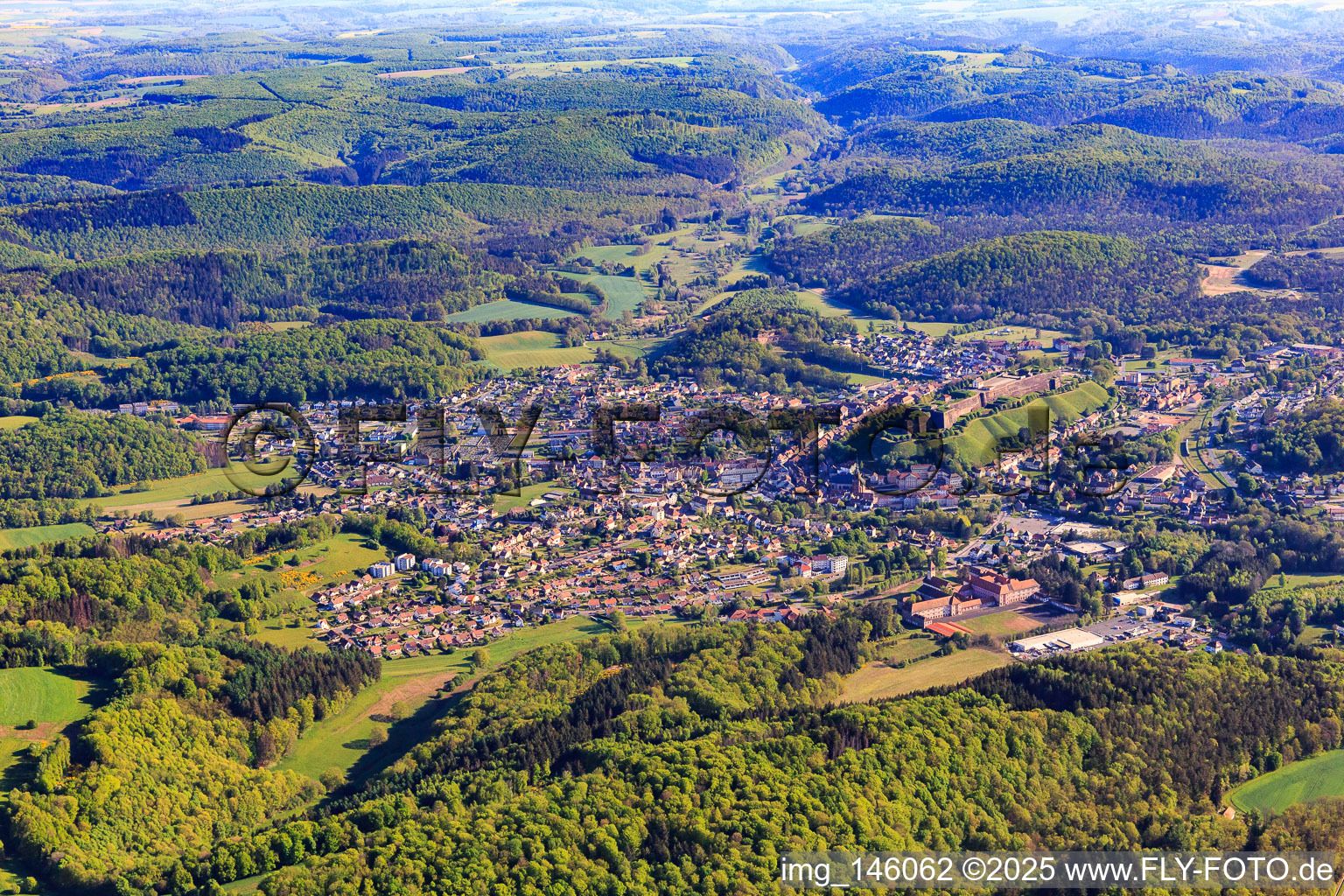 Overview of the Northern Vosges in the morning from the south in Bitsch in the state Moselle, France