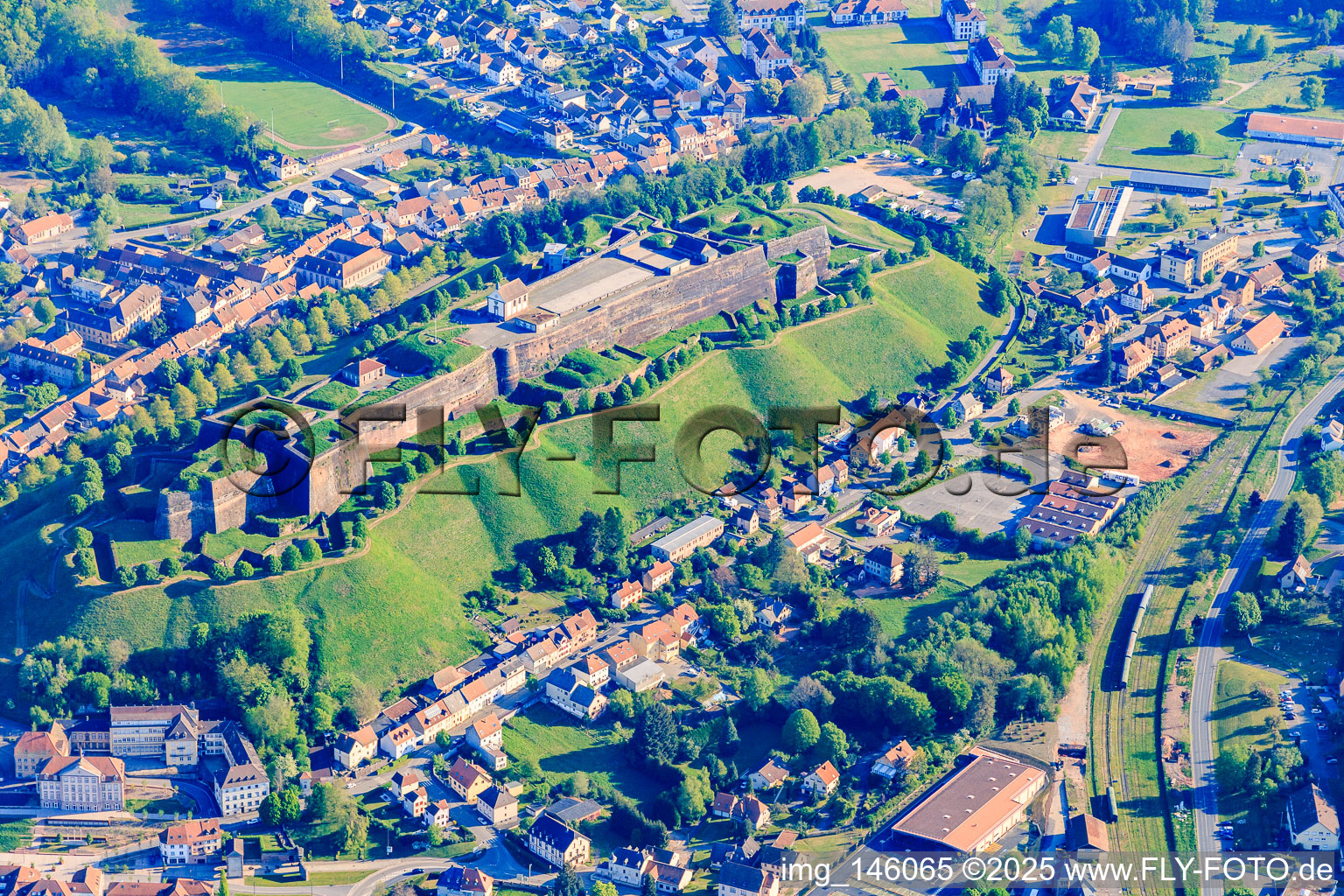 Aerial photograpy of Citadel of Bitsch in Bitsch in the state Moselle, France
