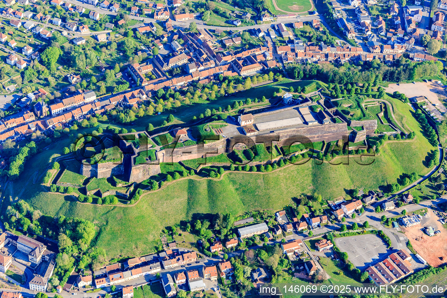 Oblique view of Citadel of Bitsch in Bitsch in the state Moselle, France