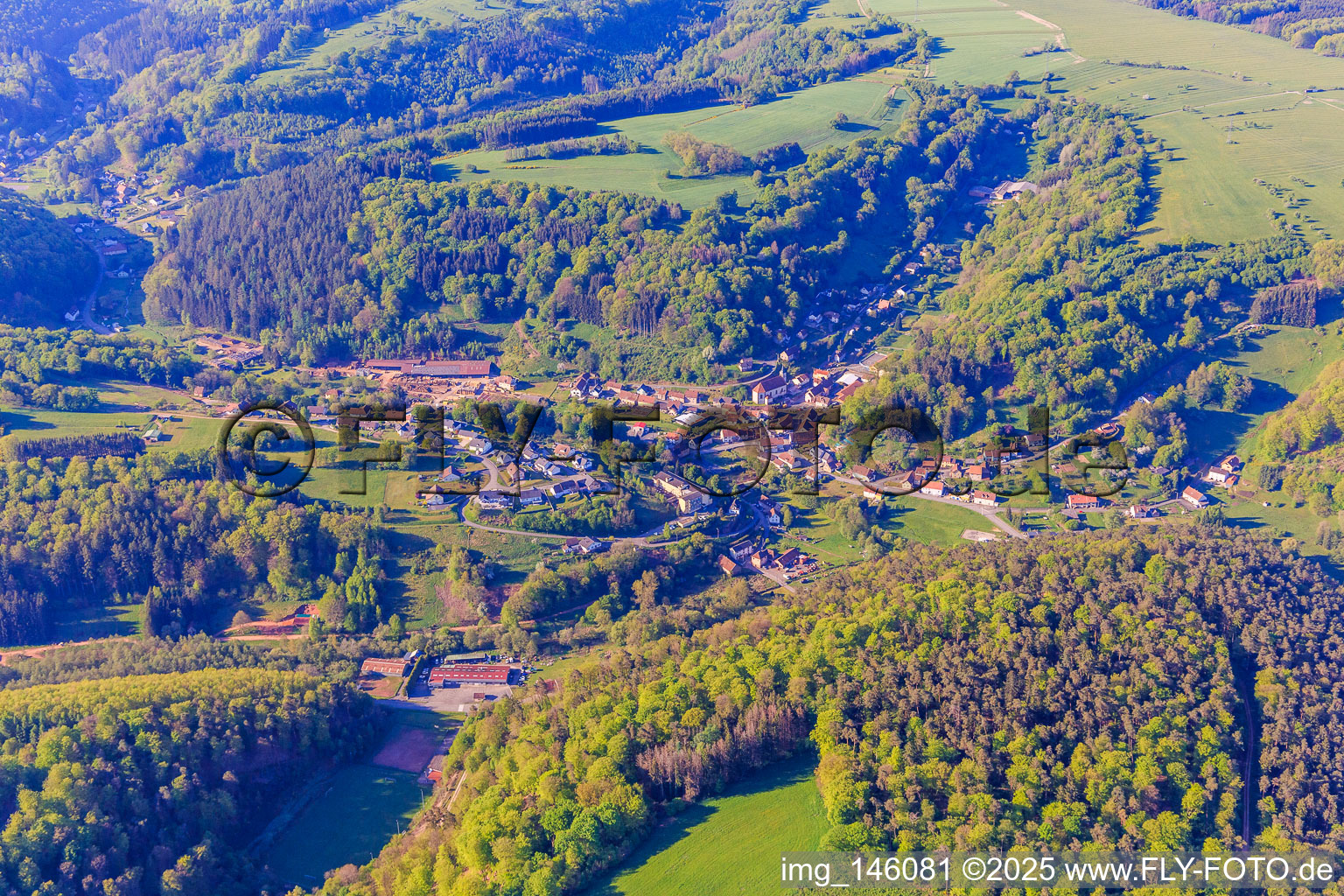 Aerial photograpy of Village view from the northeast in Siersthal in the state Moselle, France