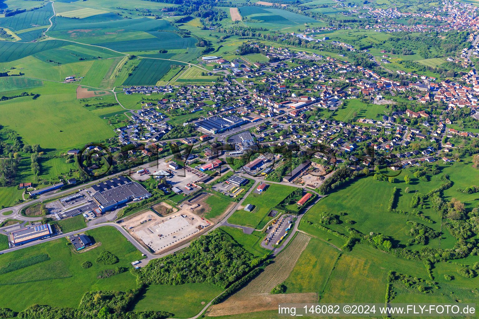 Morning view of the town from the north in Rohrbach-lès-Bitche in the state Moselle, France