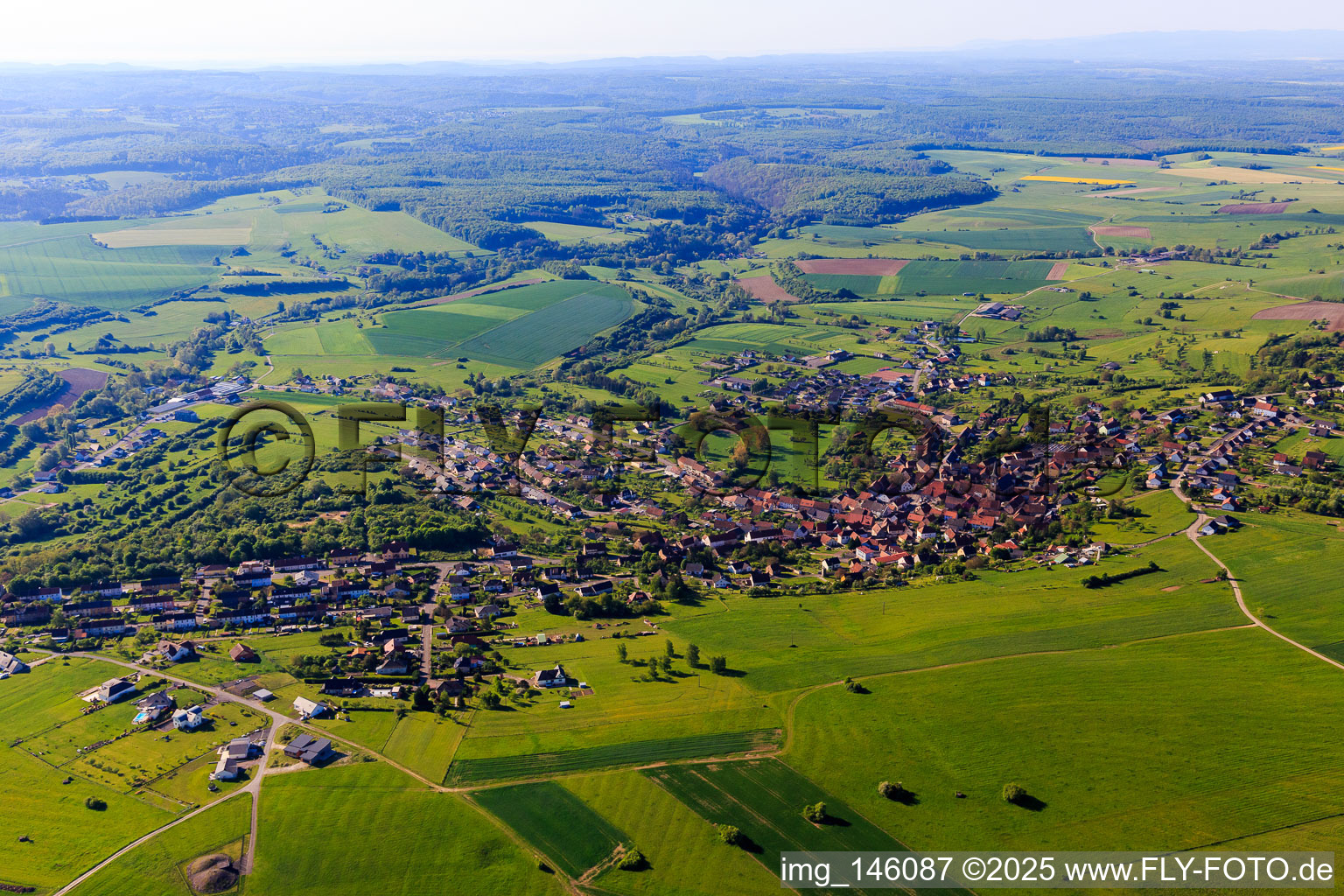 Morning view of the town from the north in Bining in the state Moselle, France