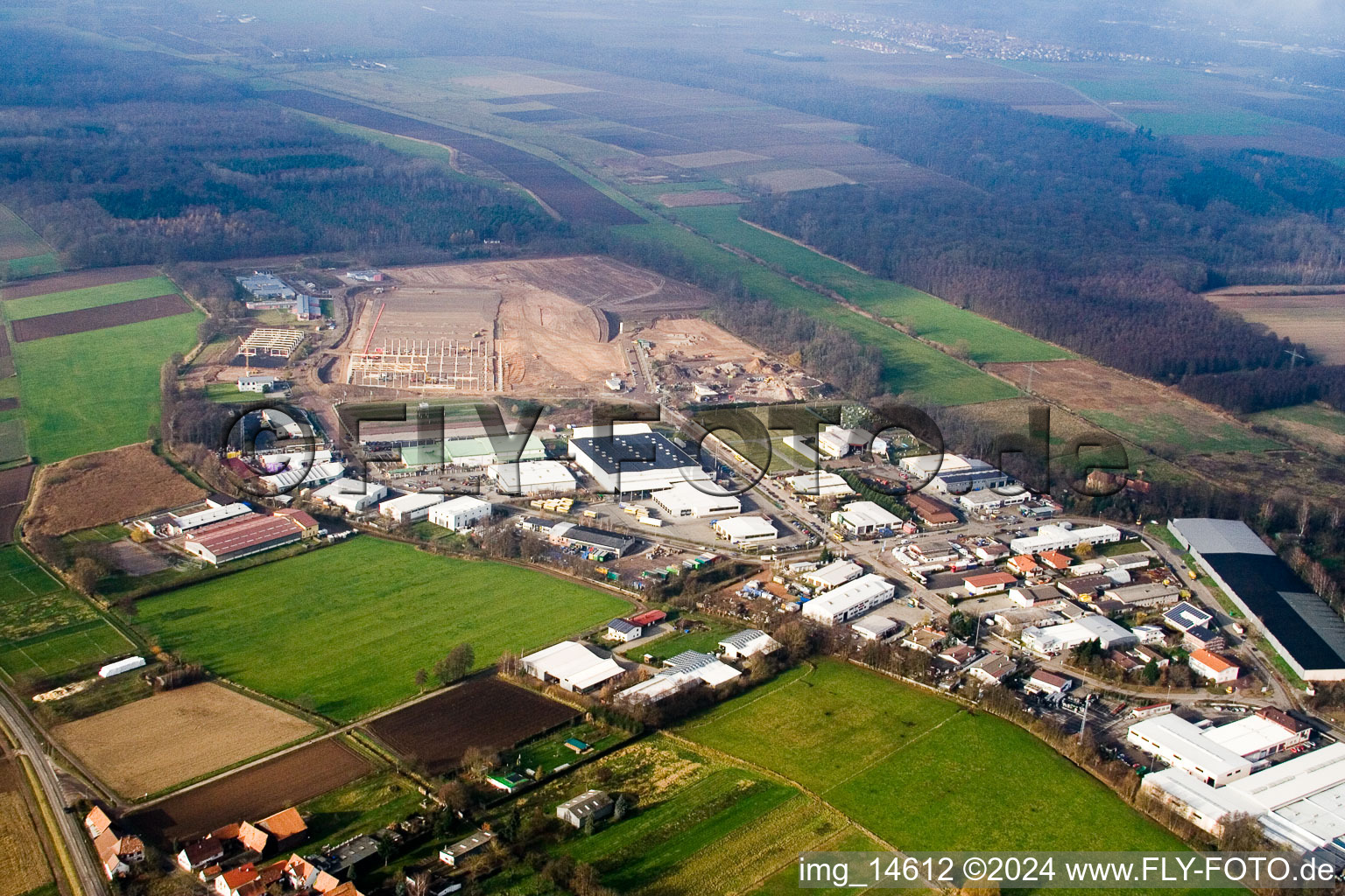 Industrial area Am Horst in the district Minderslachen in Kandel in the state Rhineland-Palatinate, Germany out of the air