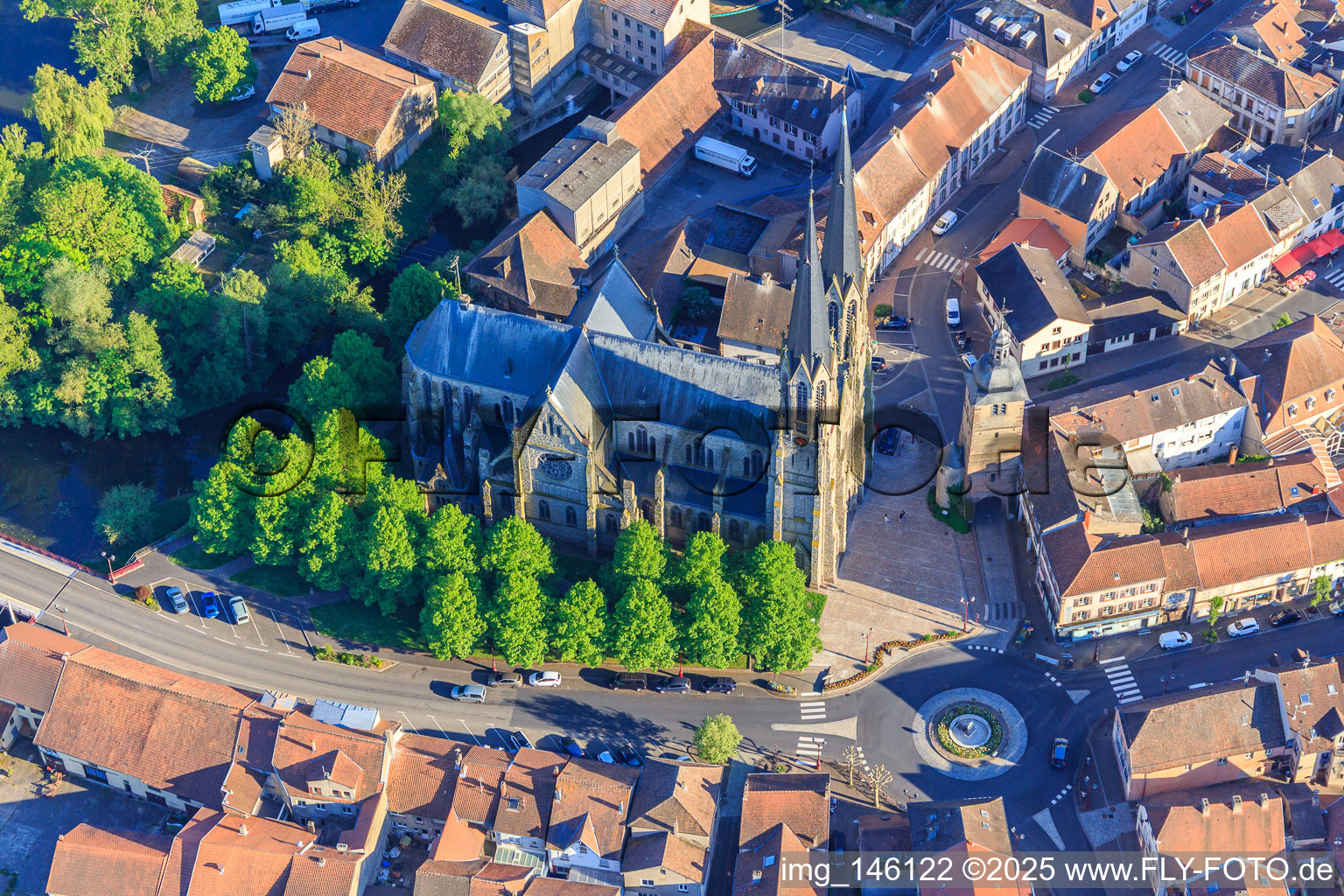 Aerial photograpy of Eglise Saint-Martin (Cathédrale de la Sarre) in Sarralbe in the state Moselle, France