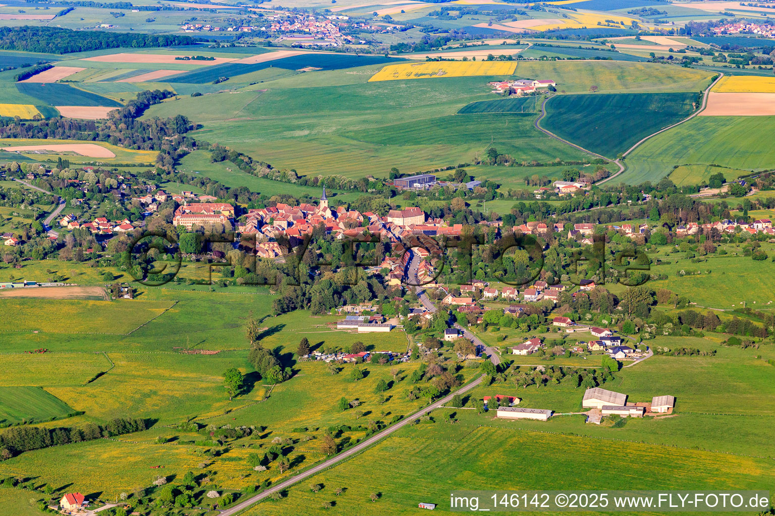 View of the town from the west in the evening in Fénétrange in the state Moselle, France