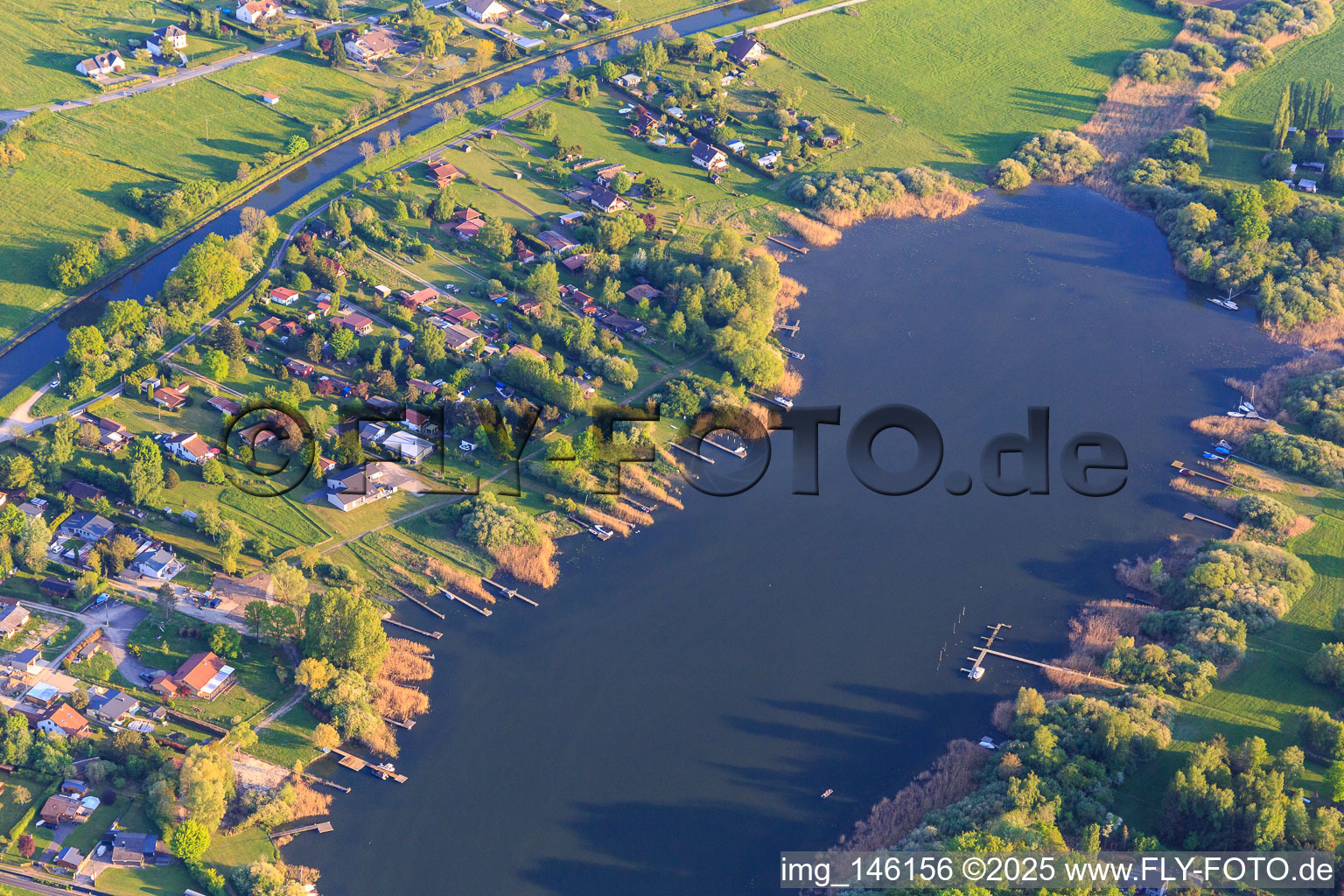 Boat docks at the Étang de la Blanche Chaussée in Diane-Capelle in the state Moselle, France