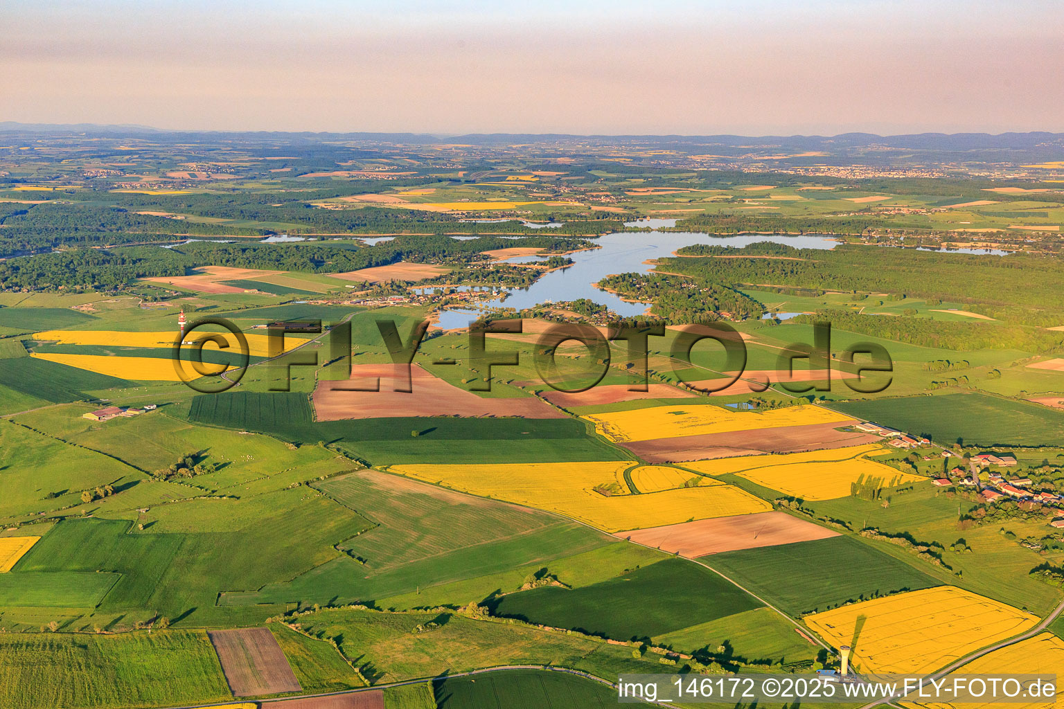 View of the town on the Rhine Marne Canal Le Gros Ètang in Rhodes in the state Moselle, France