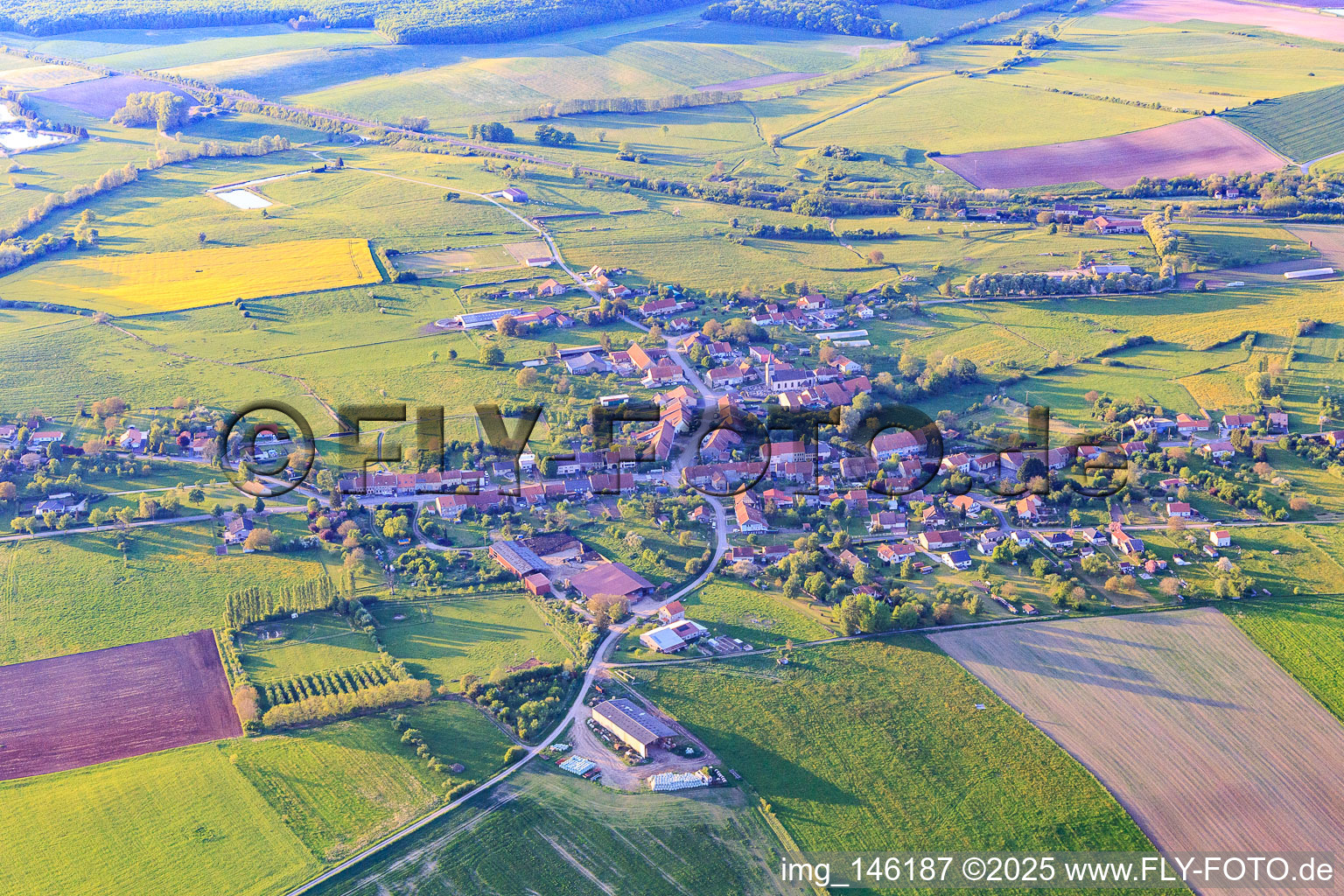 Village view from the south in Loudrefing in the state Moselle, France