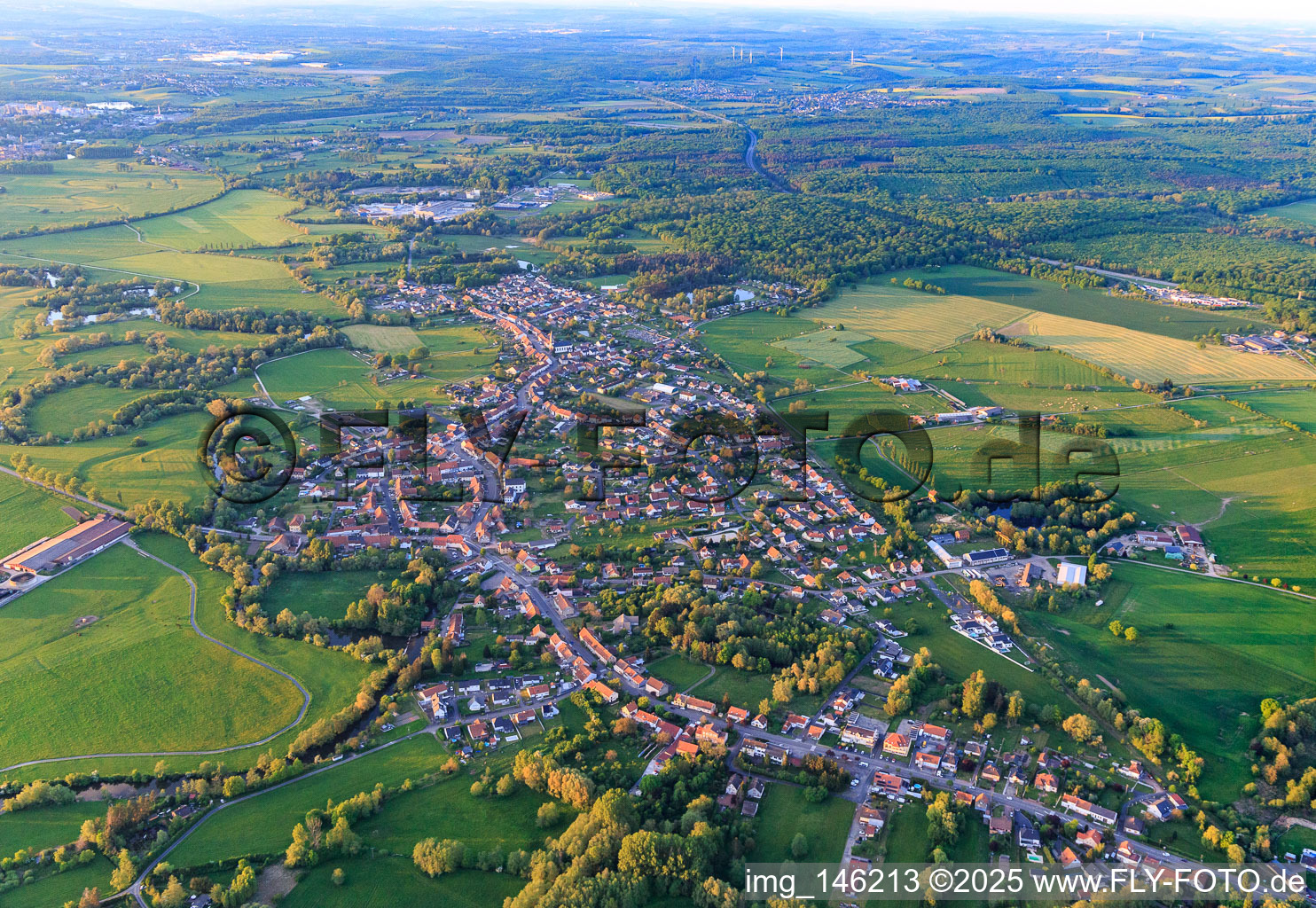 Aerial view of View of the town from the southwest in Keskastel in the state Bas-Rhin, France