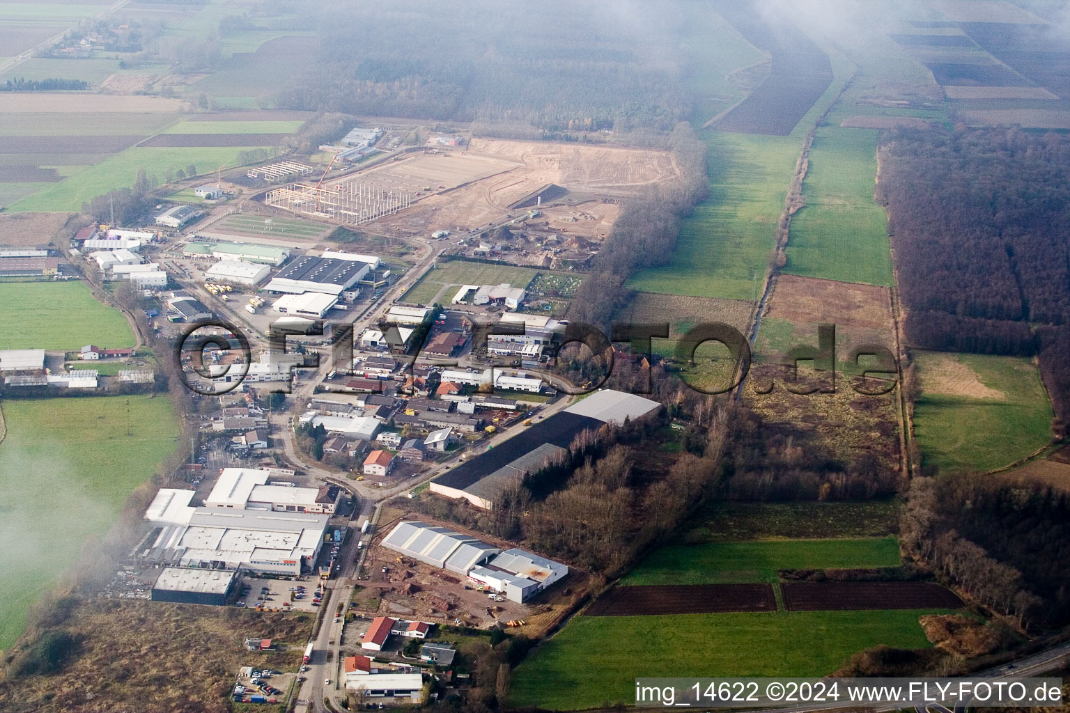 Bird's eye view of Industrial area Am Horst in the district Minderslachen in Kandel in the state Rhineland-Palatinate, Germany