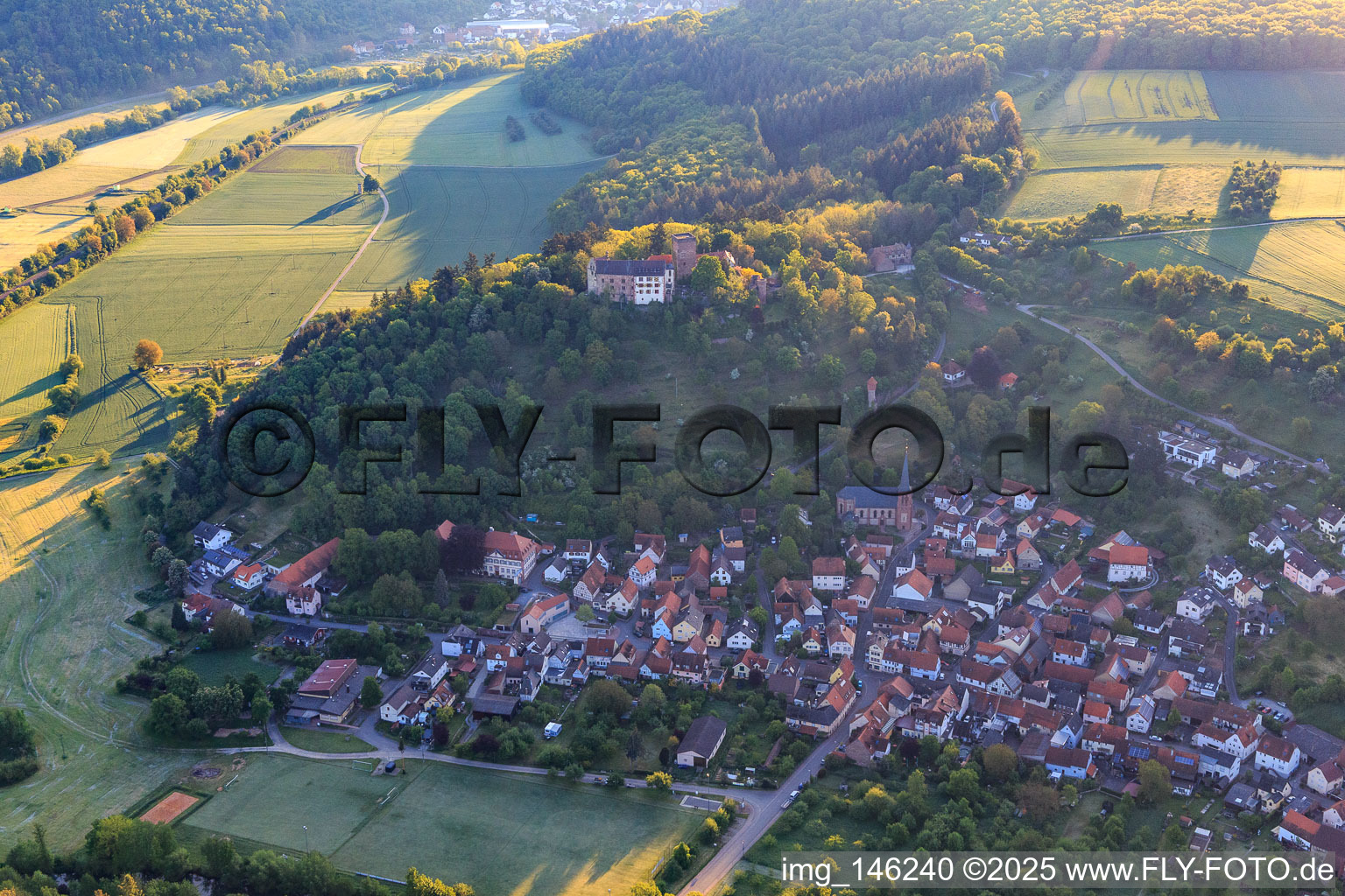 Place below the castle and the castle park Gamburg in the district Gamburg in Werbach in the state Baden-Wuerttemberg, Germany