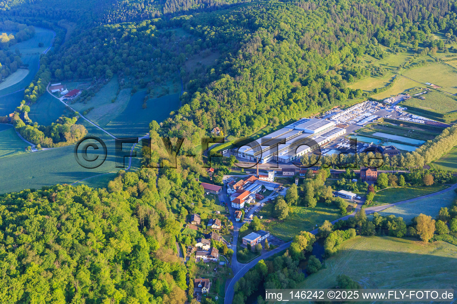 Production halls of HOFMANN NATURSTEIN GmbH & Co. KG in the district Gamburg in Werbach in the state Baden-Wuerttemberg, Germany