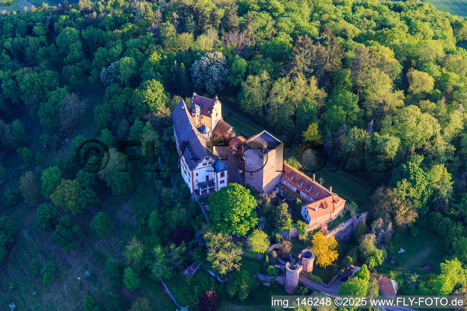 Aerial photograpy of Castle and castle park Gamburg in the district Gamburg in Werbach in the state Baden-Wuerttemberg, Germany