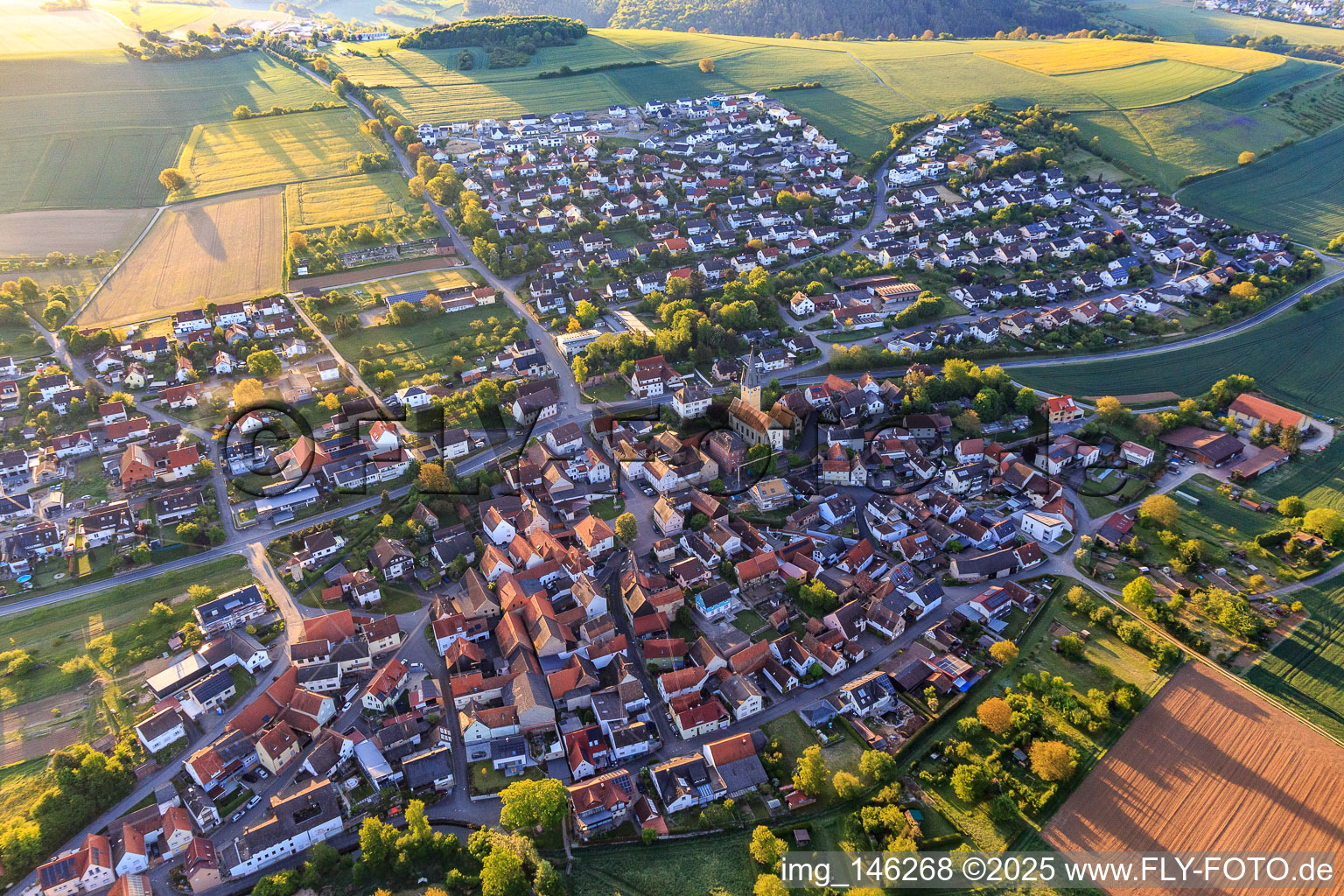 View of the lovely Taubertal in the morning from the northwest in the district Impfingen in Tauberbischofsheim in the state Baden-Wuerttemberg, Germany