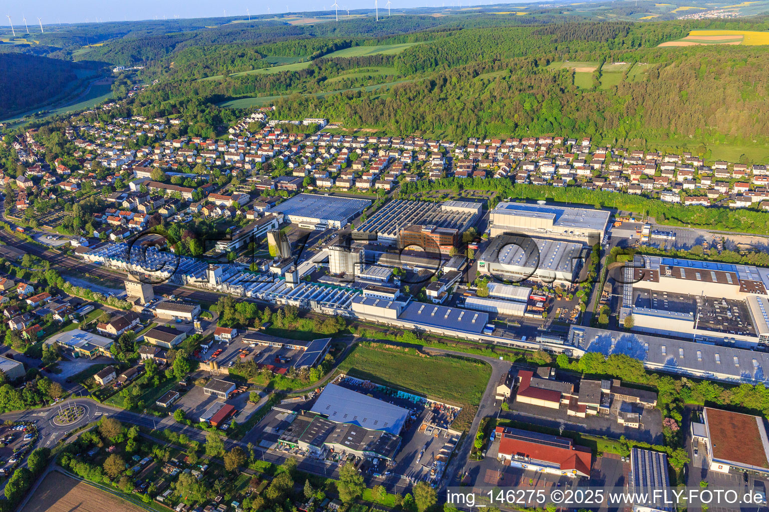 Aerial view of MICHAEL WEINIG AG in Tauberbischofsheim in the state Baden-Wuerttemberg, Germany
