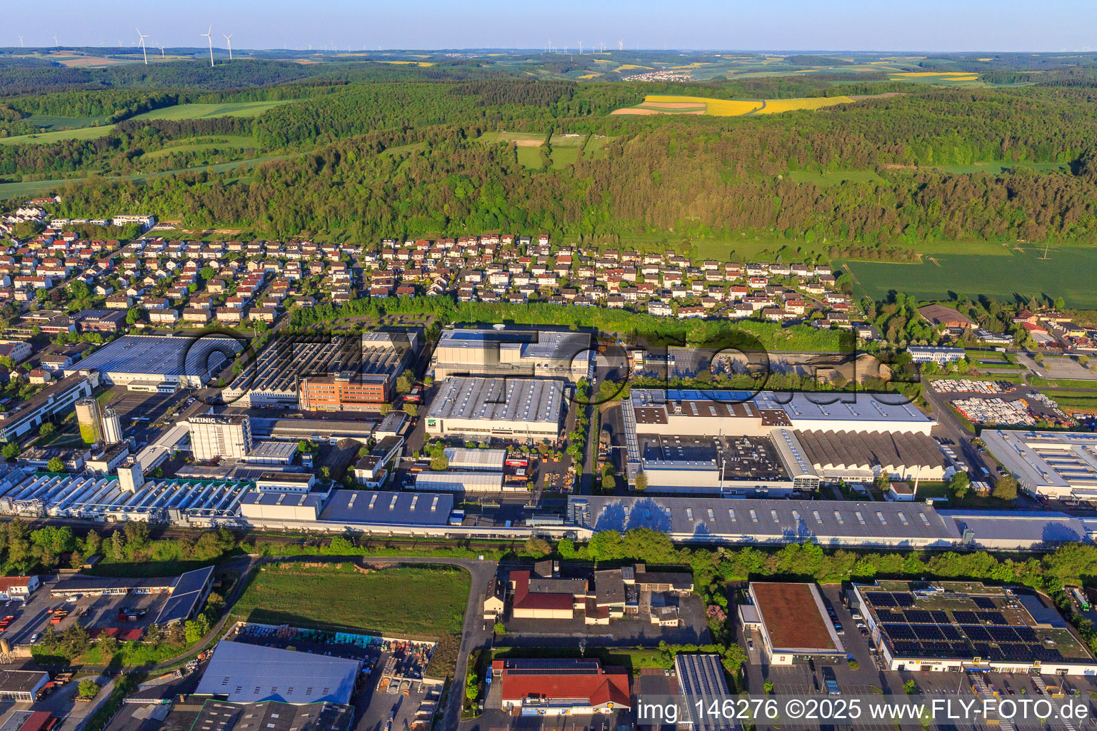 Aerial view of VS United Special Furniture Factories GmbH & Co. KG in Tauberbischofsheim in the state Baden-Wuerttemberg, Germany