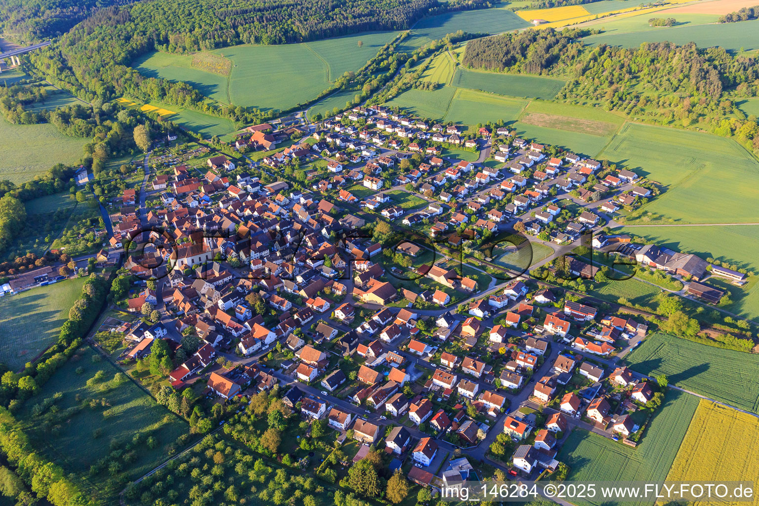 View from the north in the morning in the Tauber valley in the district Dittigheim in Tauberbischofsheim in the state Baden-Wuerttemberg, Germany
