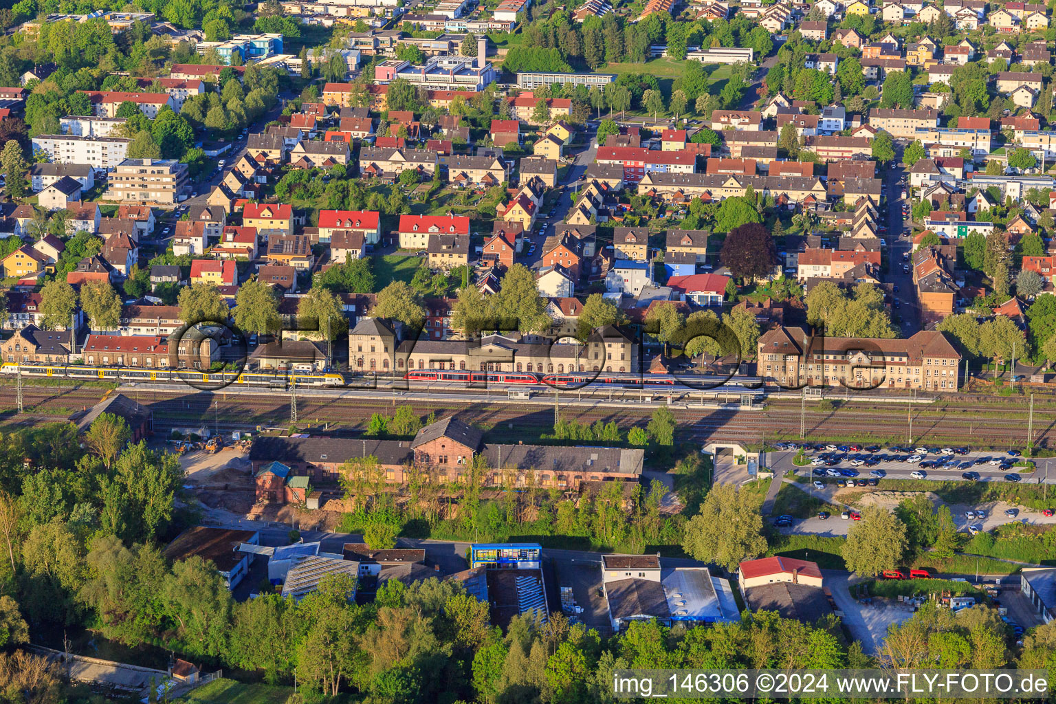 Train station from the west in the district Lauda in Lauda-Königshofen in the state Baden-Wuerttemberg, Germany