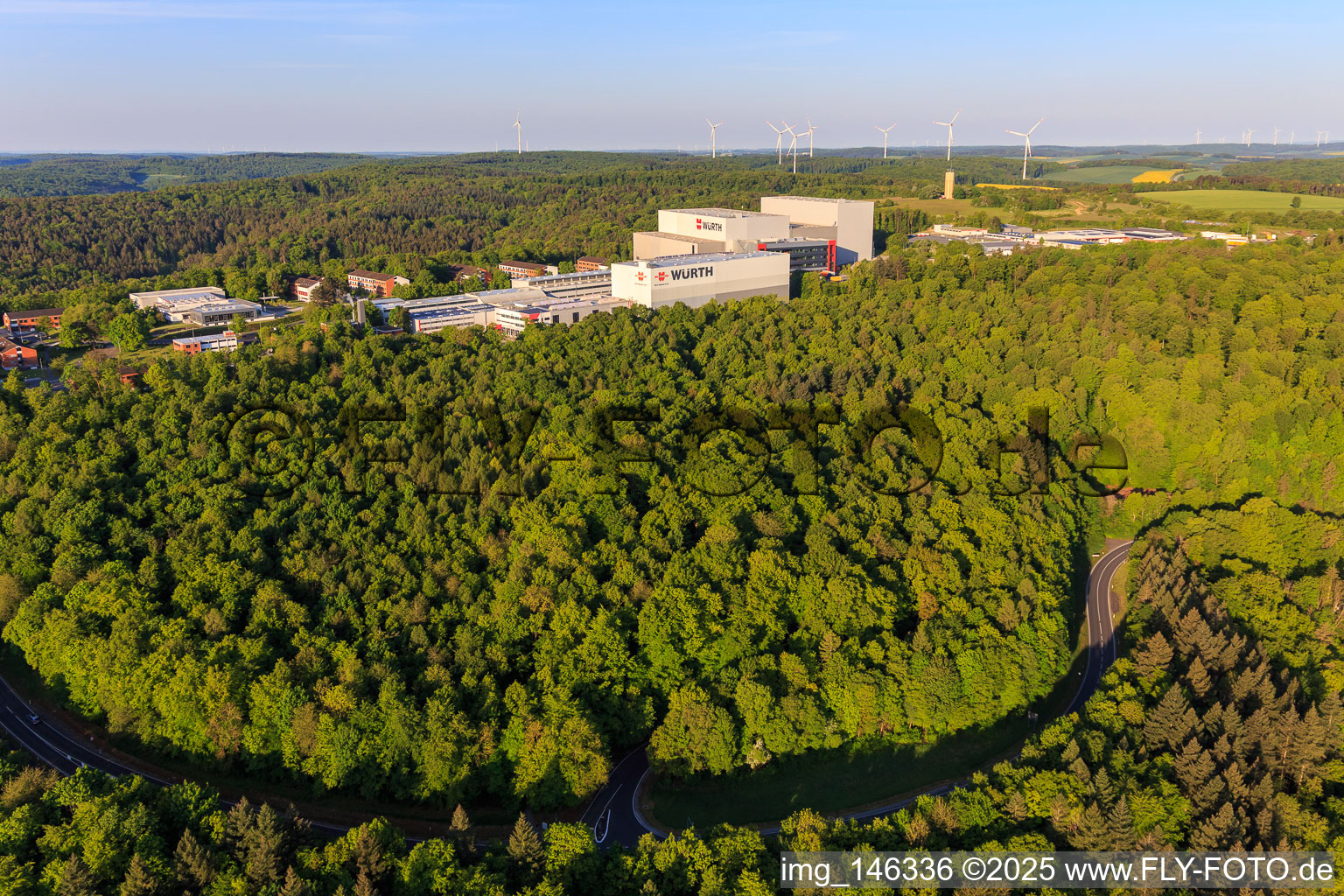 Aerial photograpy of Würth Industrie Service GmbH & Co. KG on the Drillberg from Norden in Bad Mergentheim in the state Baden-Wuerttemberg, Germany
