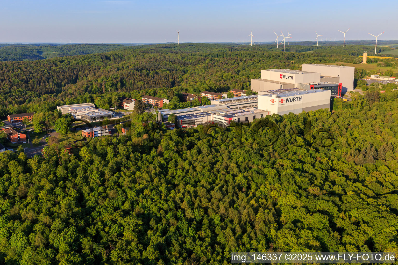 Oblique view of Würth Industrie Service GmbH & Co. KG on the Drillberg from Norden in Bad Mergentheim in the state Baden-Wuerttemberg, Germany