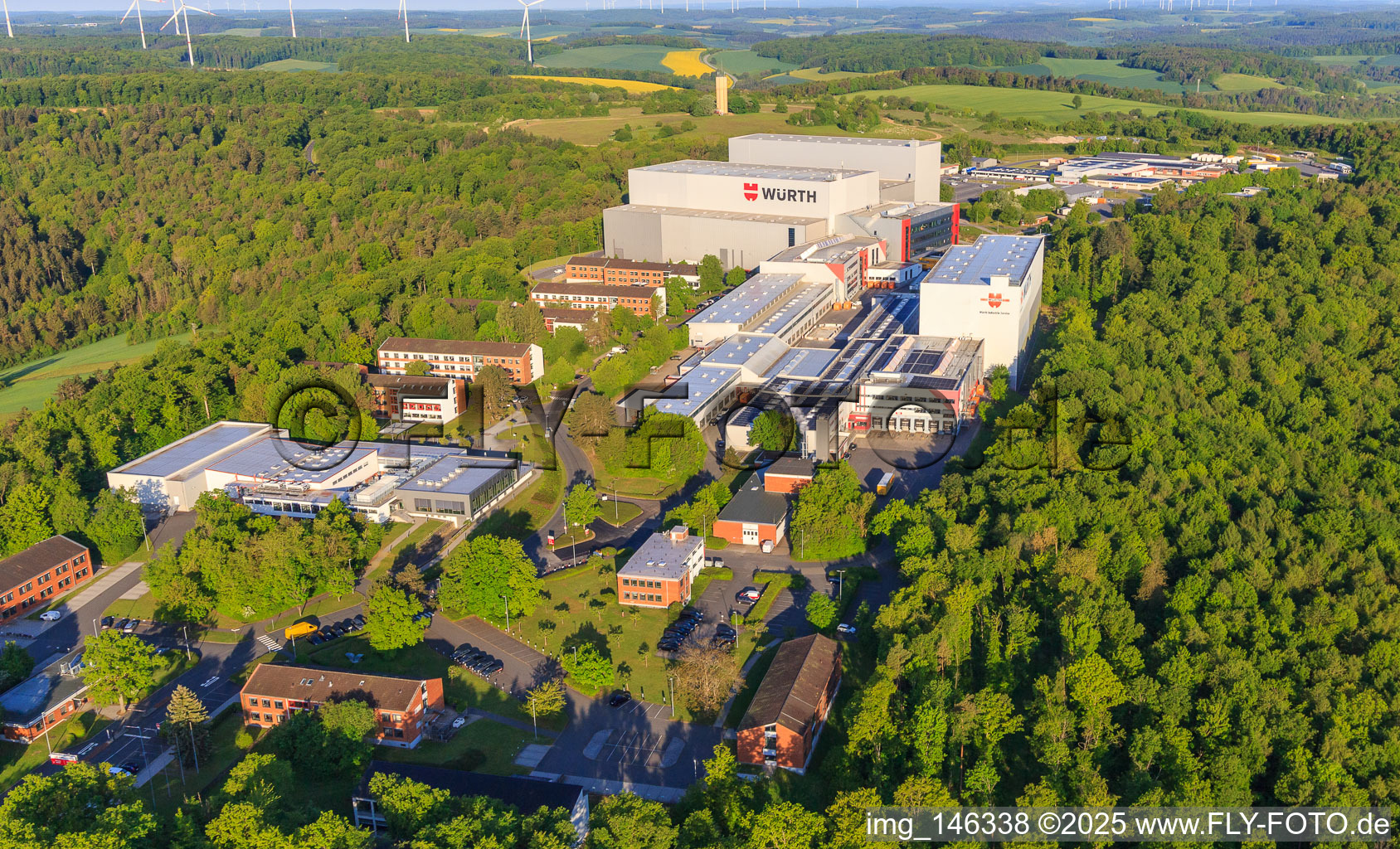 Würth Industrie Service GmbH & Co. KG on the Drillberg from the east in Bad Mergentheim in the state Baden-Wuerttemberg, Germany