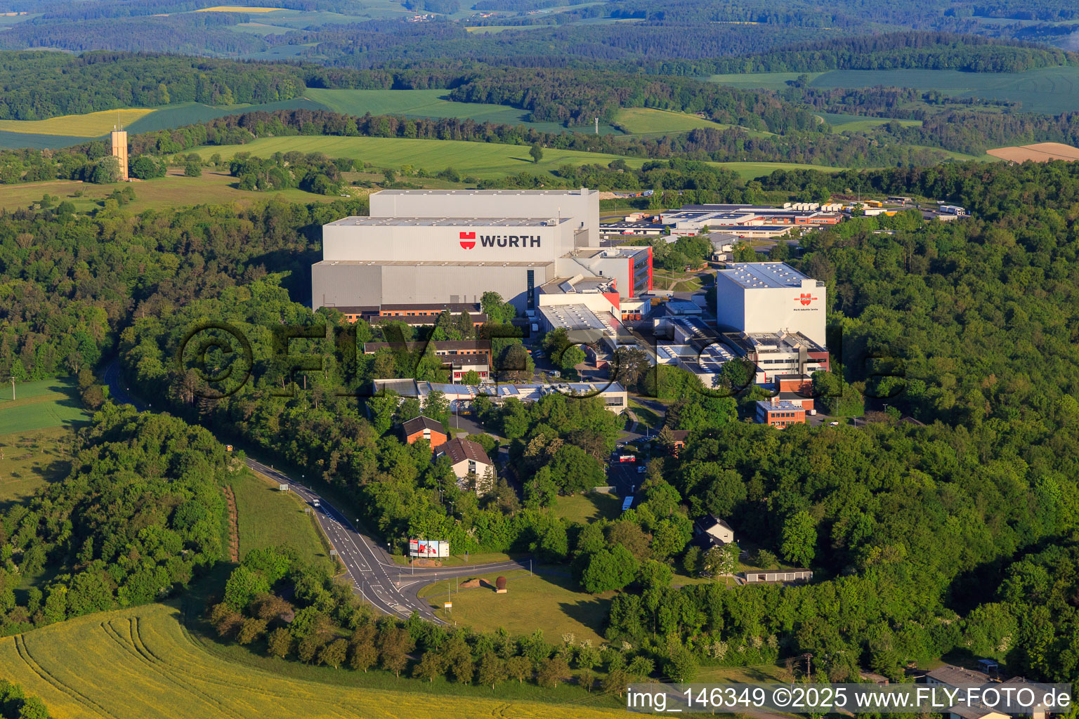 Würth Industrie Service GmbH & Co. KG on the Drillberg from the east in Bad Mergentheim in the state Baden-Wuerttemberg, Germany from above