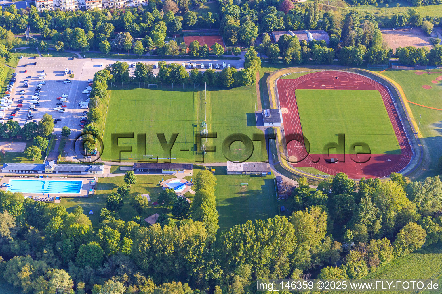 Deutschordenstadion of VfB Bad Mergentheim at the outdoor pool Bad Mergentheim in Bad Mergentheim in the state Baden-Wuerttemberg, Germany