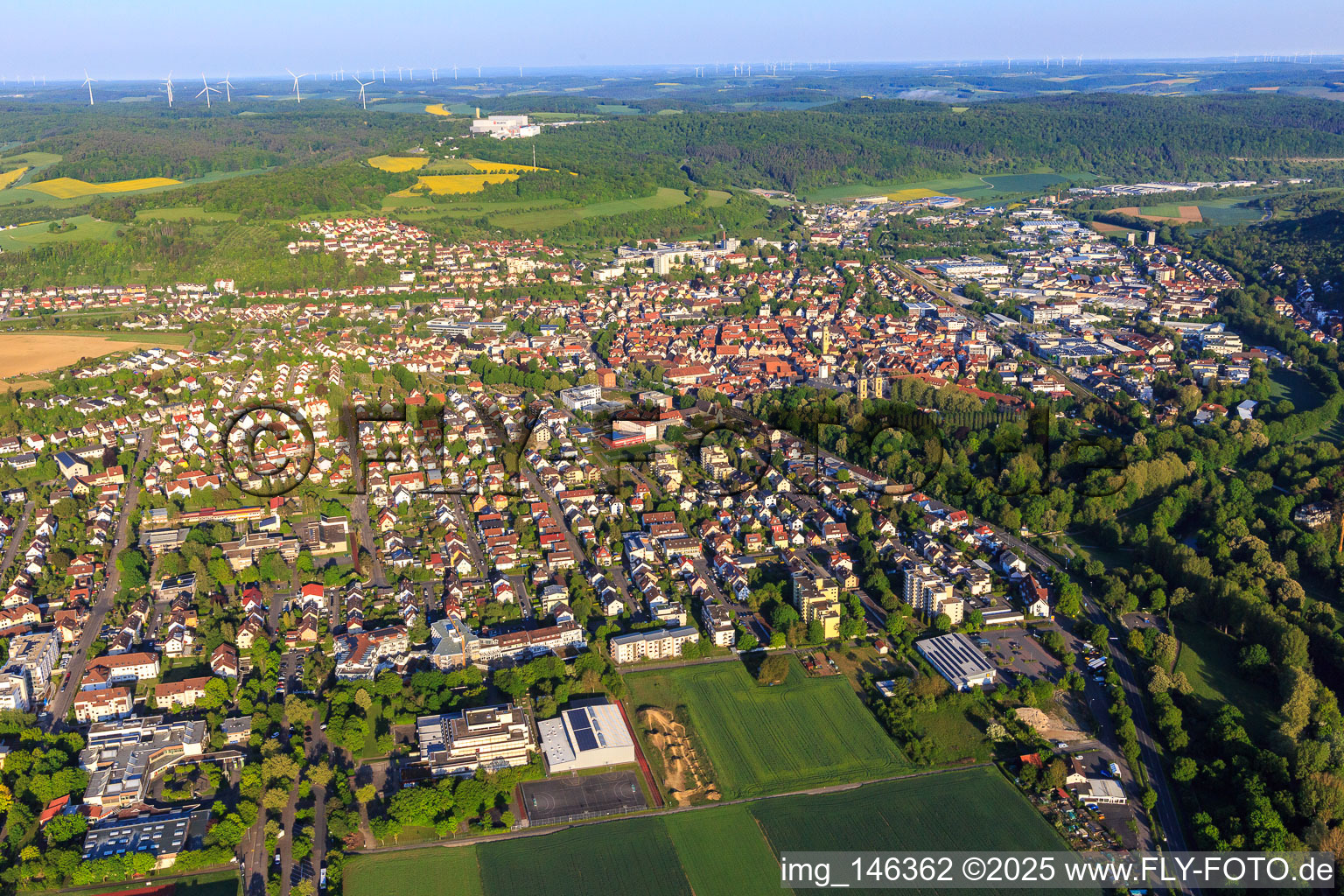 City view in the Tauber Valley from the east in Bad Mergentheim in the state Baden-Wuerttemberg, Germany