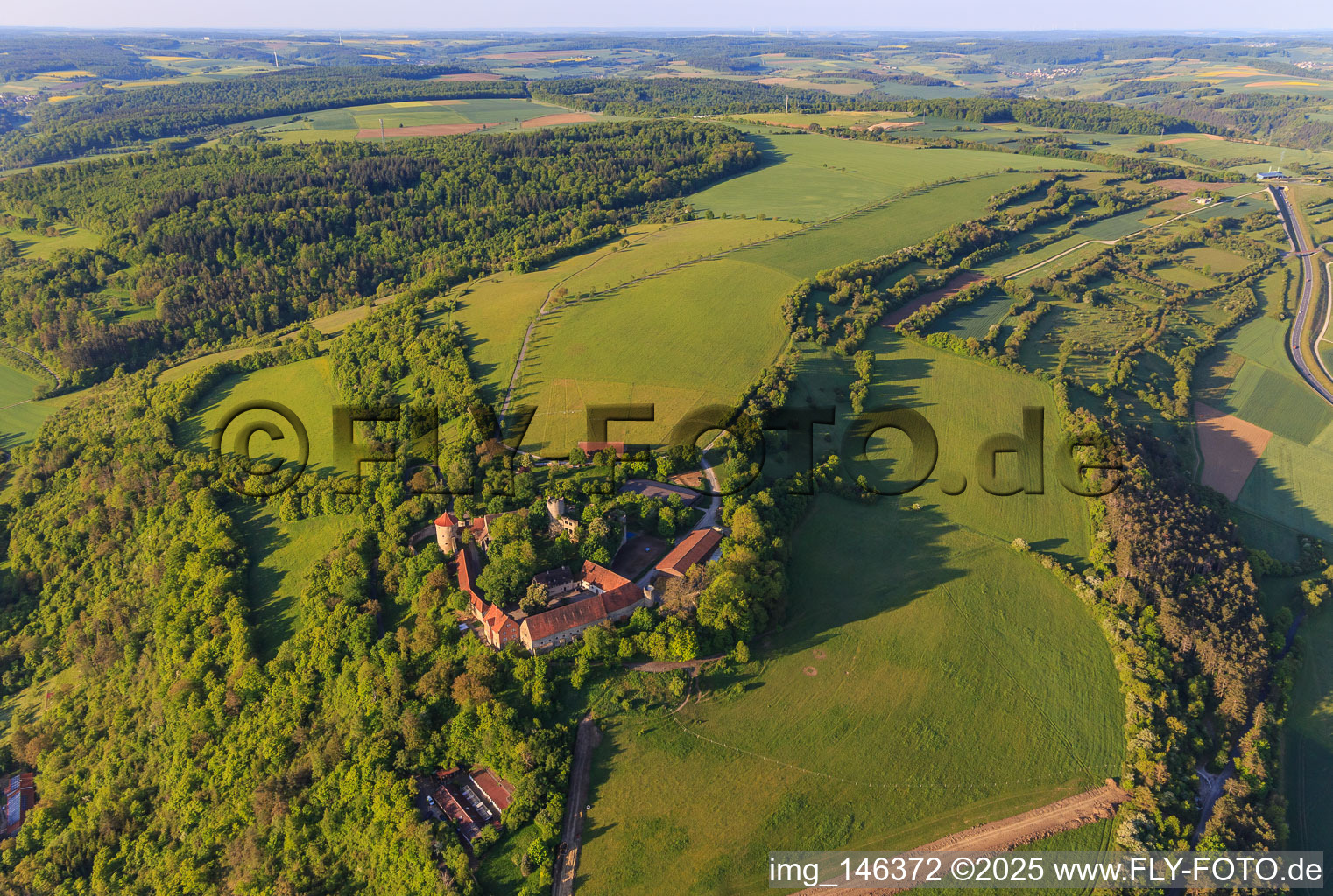 Aerial photograpy of Neuhaus Castle in Igersheim in the state Baden-Wuerttemberg, Germany