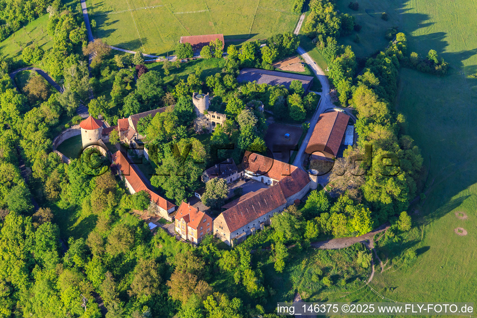 Neuhaus Castle in Igersheim in the state Baden-Wuerttemberg, Germany from above