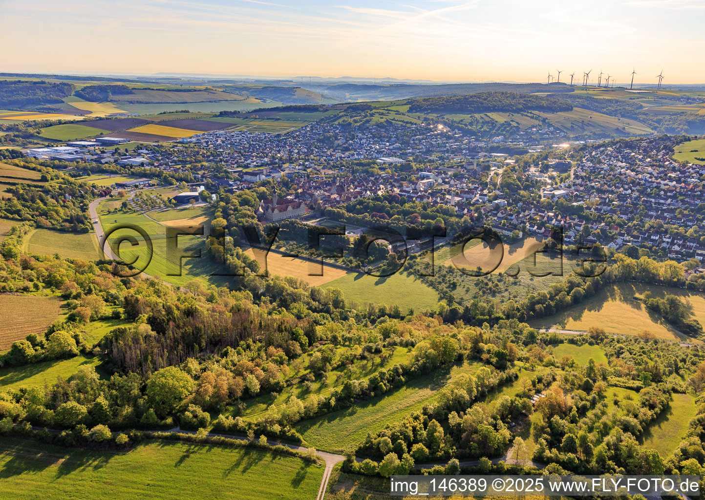 Overview of the town from the west in Weikersheim in the state Baden-Wuerttemberg, Germany