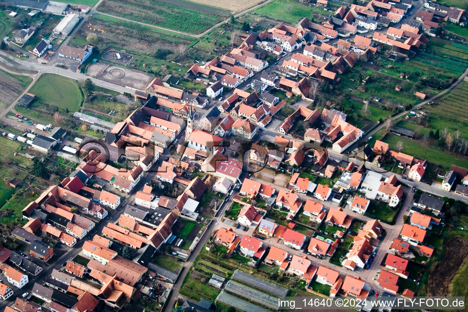 Aerial photograpy of Village view in Erlenbach bei Kandel in the state Rhineland-Palatinate, Germany