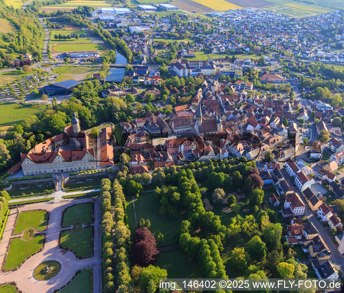 Old town, castle and castle garden Weikersheim in Weikersheim in the state Baden-Wuerttemberg, Germany