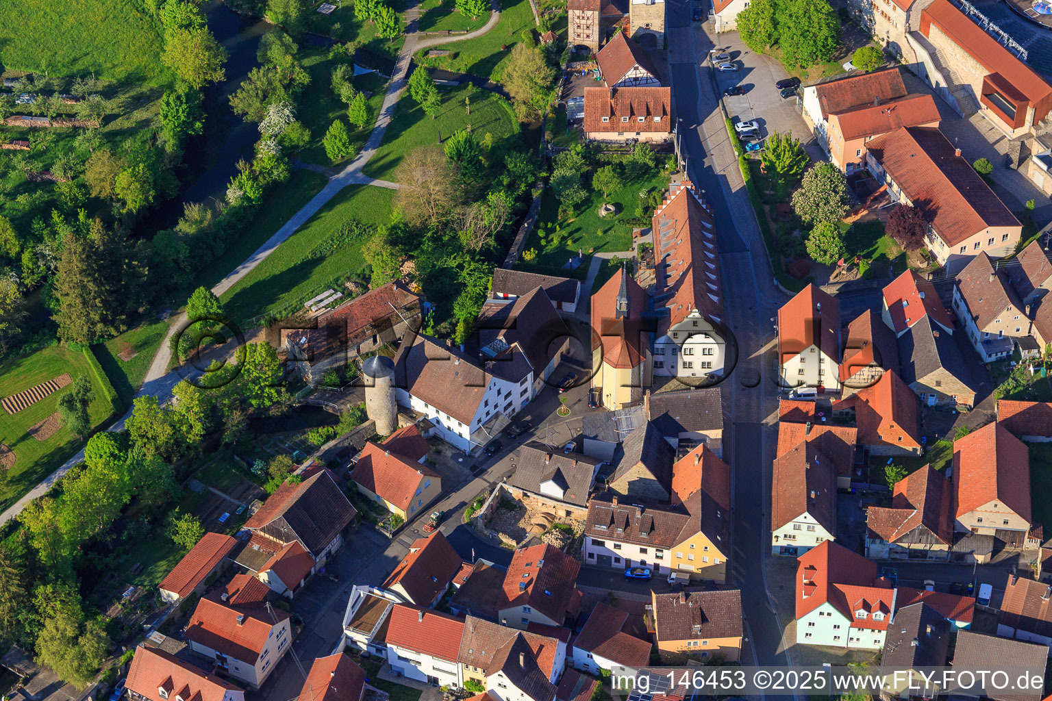 Julius Echter Abbey and Mill Tower on the city wall in Röttingen in the state Bavaria, Germany
