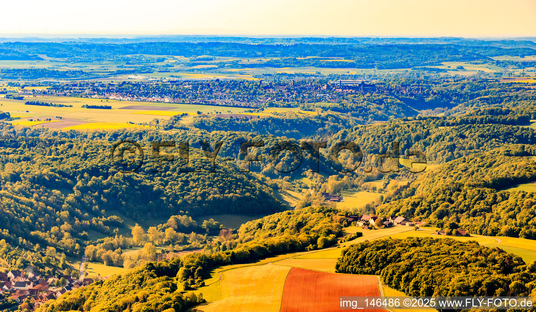 Aerial view of City view from the northwest in Rothenburg ob der Tauber in the state Bavaria, Germany